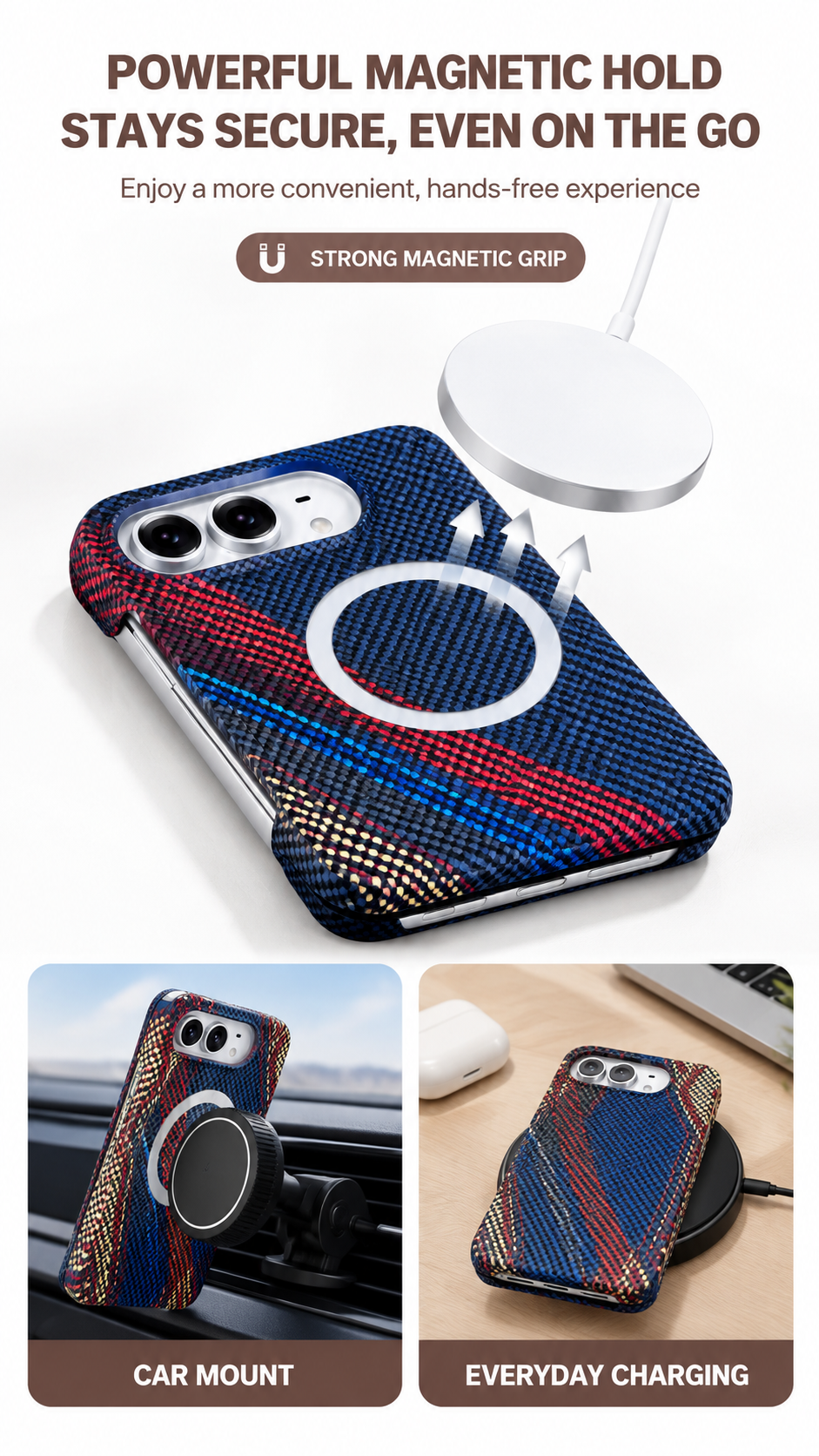 IPHONE Magnetic Hinge Case with Carbon Fiber Texture for iPhone Duo Foldable Phone