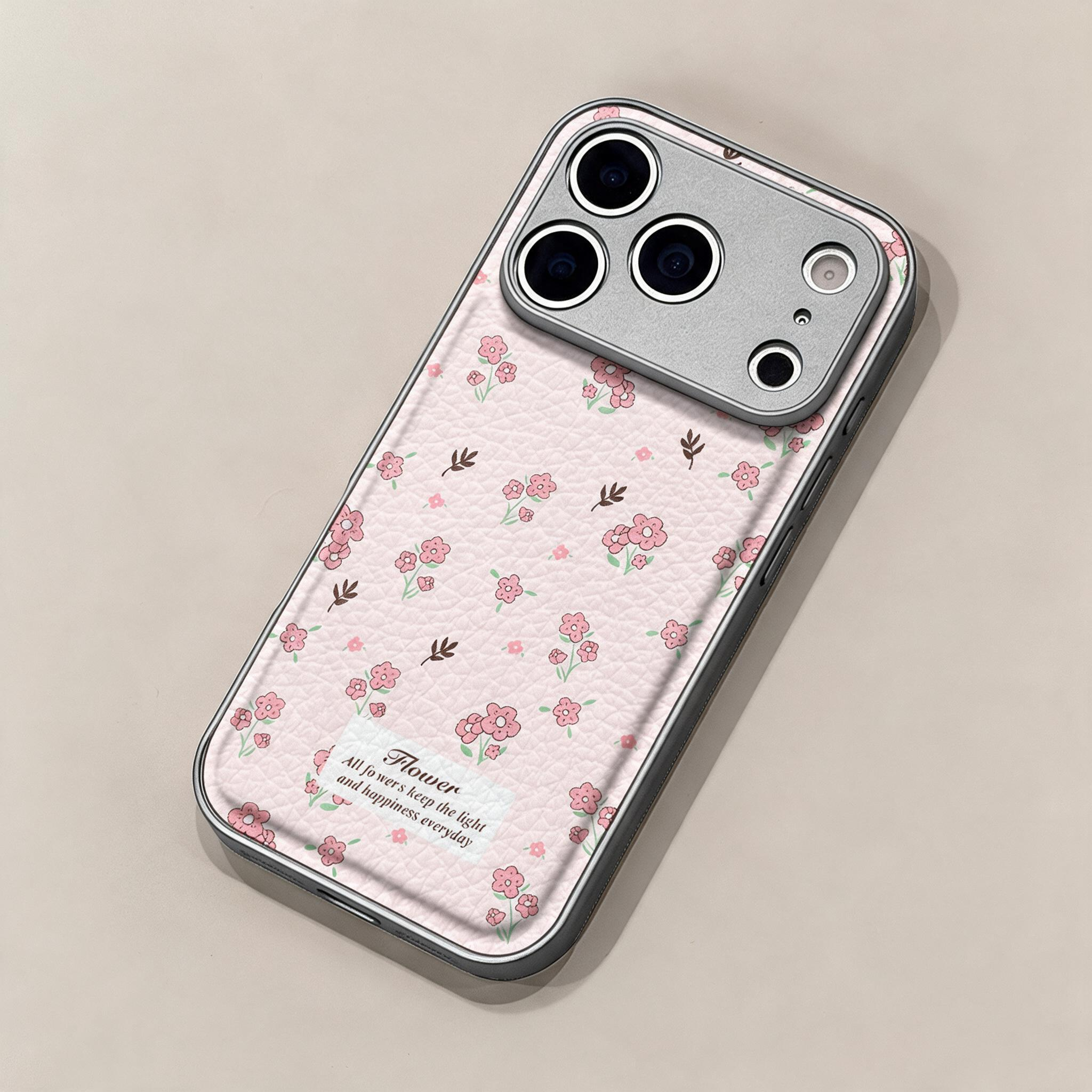 IPHONE Soft Pink Tiny Floral Leather Texture iPhone Case