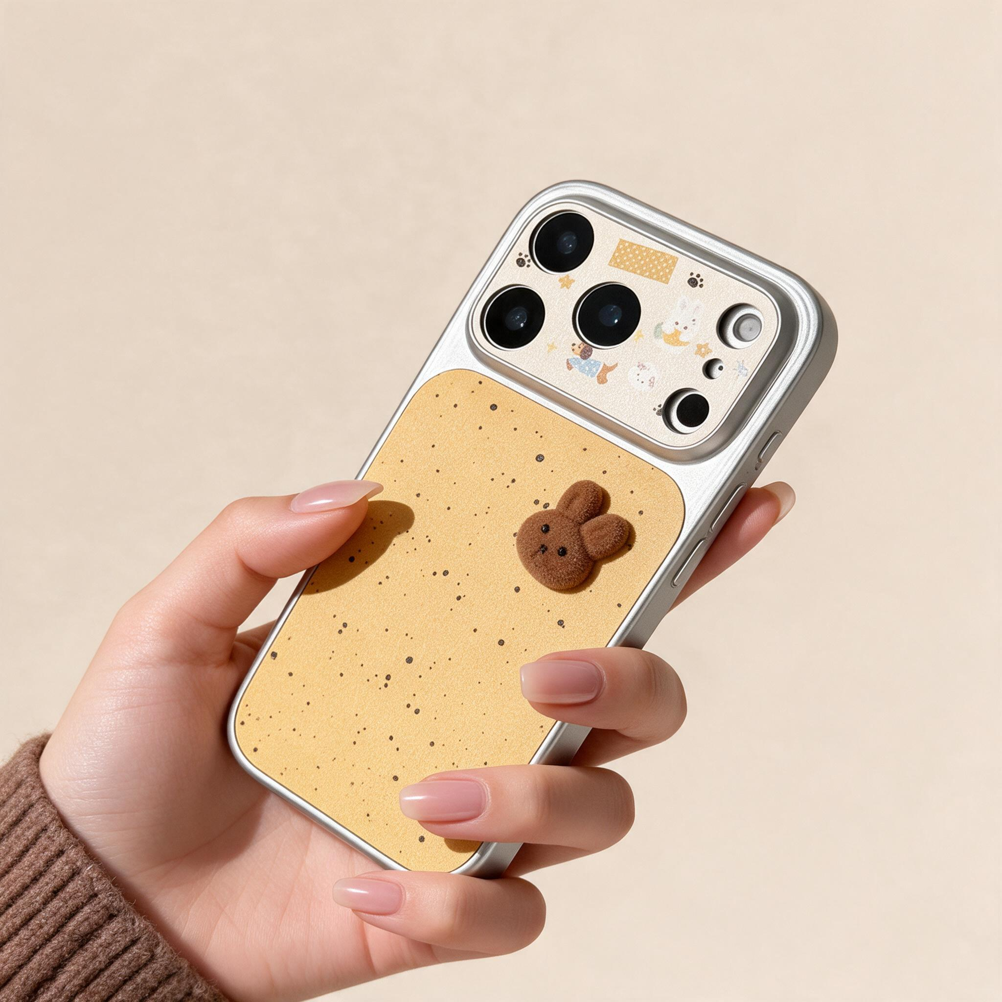 IPHONE sweet Yellow Speckled Rabbit Phone Case with Fluffy Bunny Detail