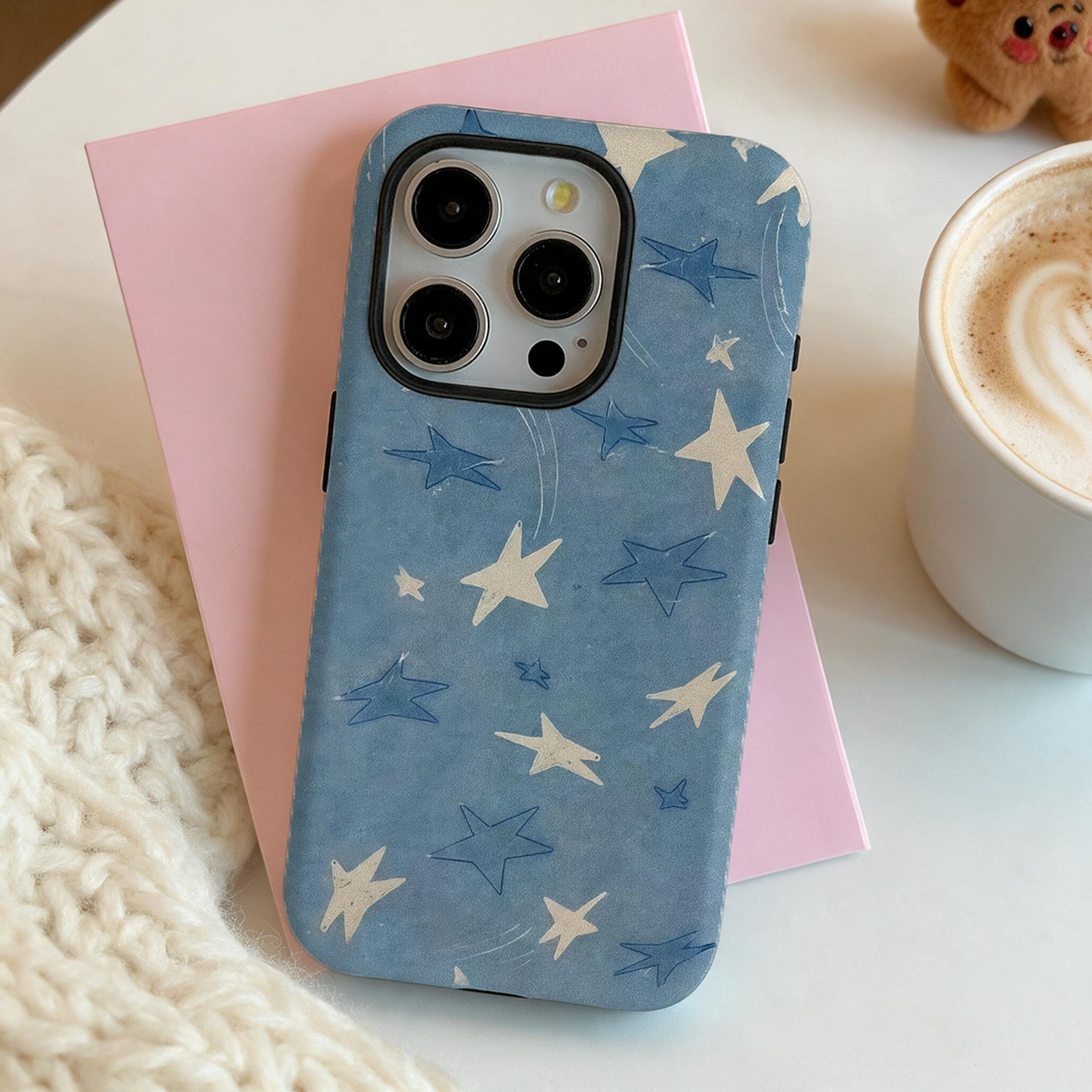 IPHONE dreamy Blue Shooting Star Phone Cover, Whimsical Hand Drawn Star Design