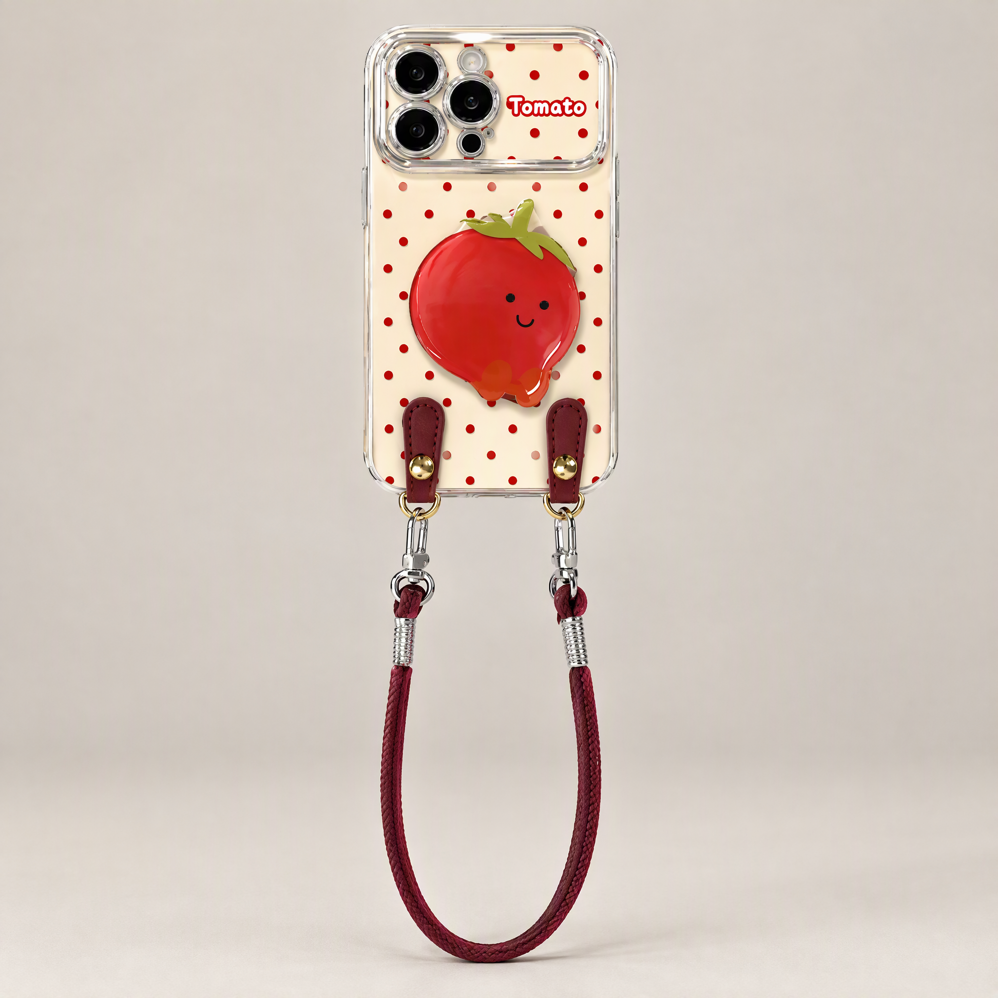 IPHONE cute Tomato Polka Dot Phone Case Matching Hand Strap