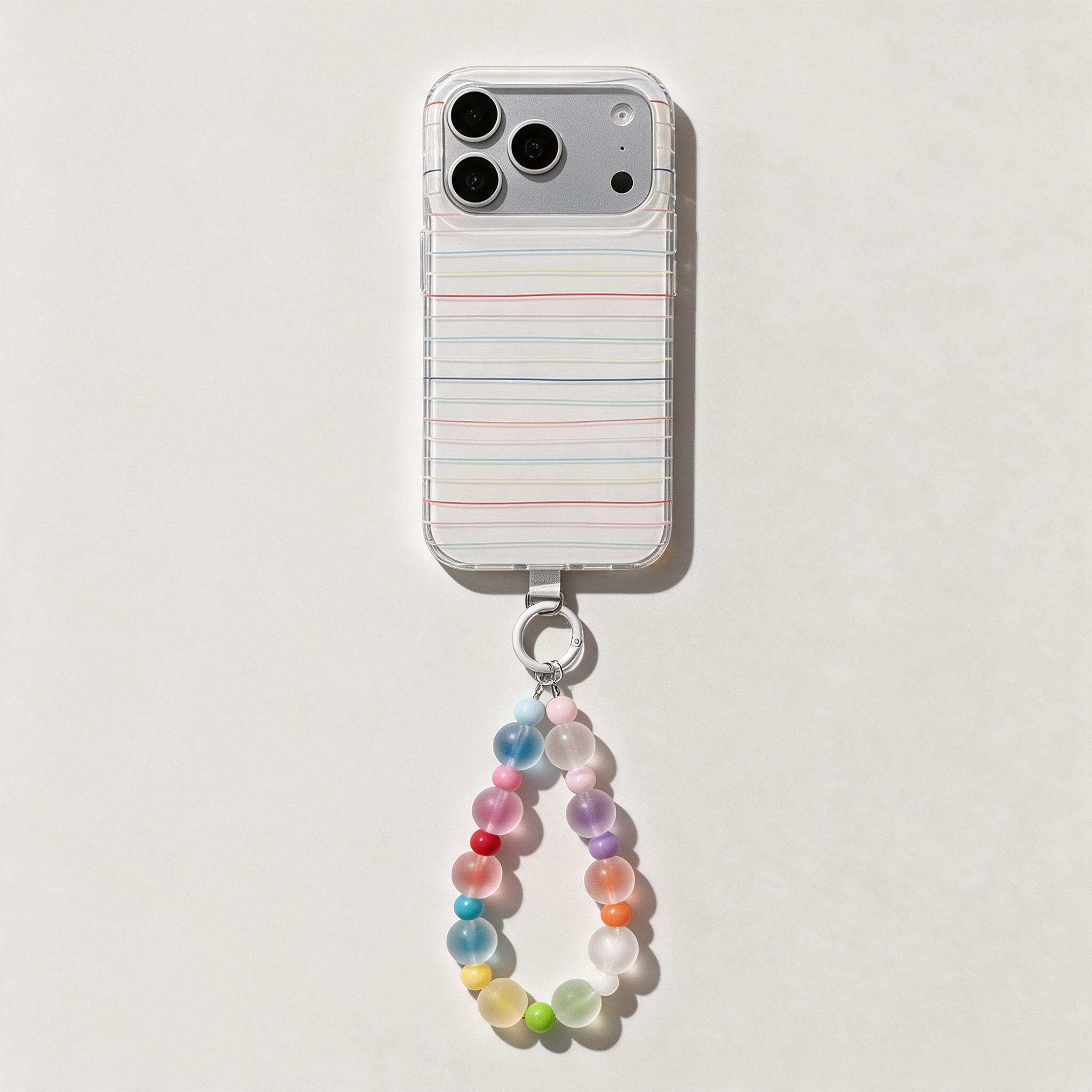 IPHONE transparent Striped Phone Case with Colorful Frosted Bead Chain