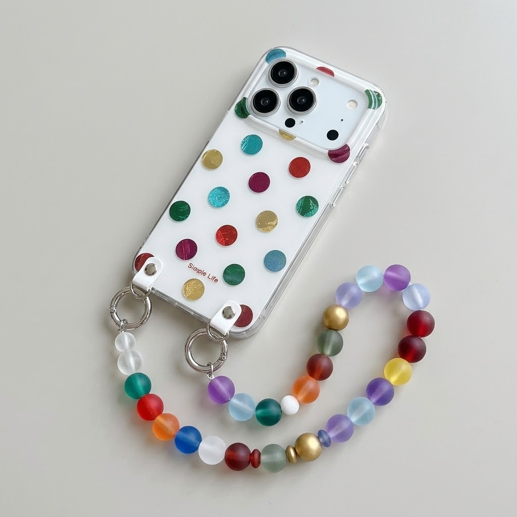 IPHONE Colorful Polka Dot Phone Case With Rainbow Bead Strap