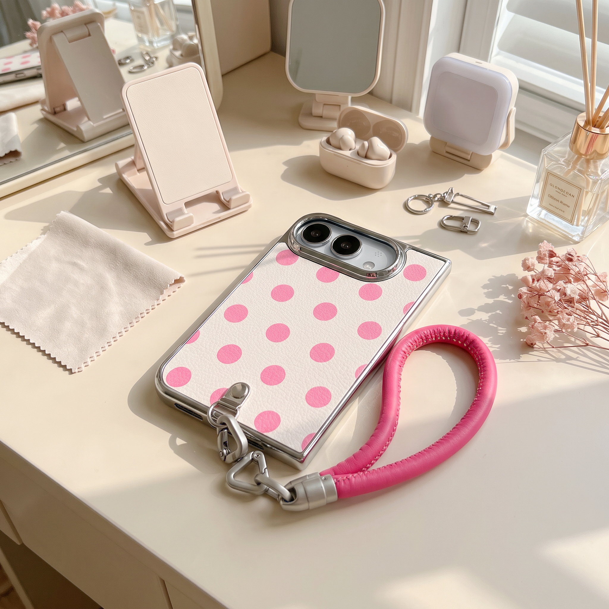 IPHONE Polka Dot Open Style Case for iPhone Duo | With Leather Wrist Strap