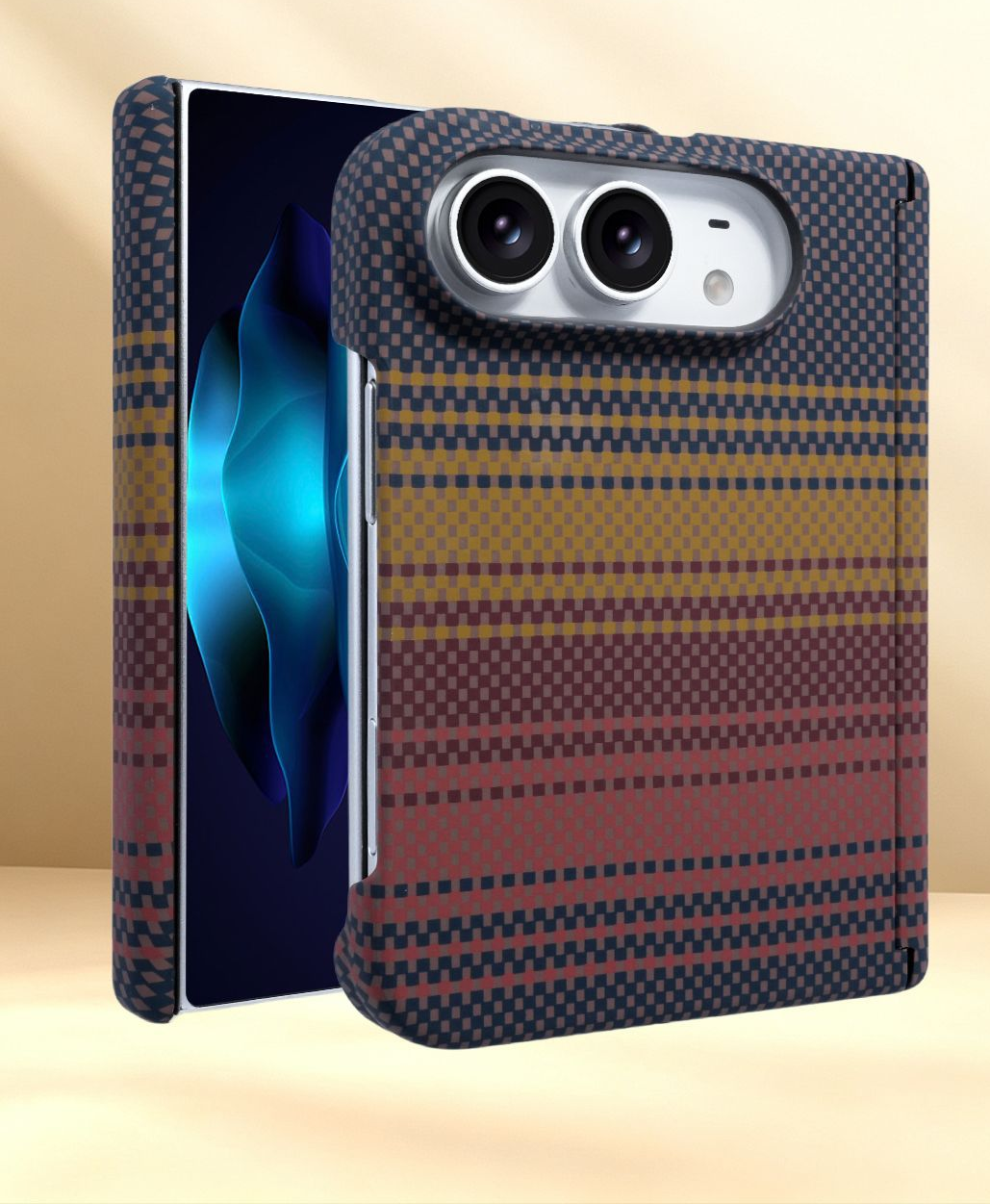 IPHONE Magnetic Hinge Case with Carbon Fiber Texture for iPhone Duo Foldable Phone