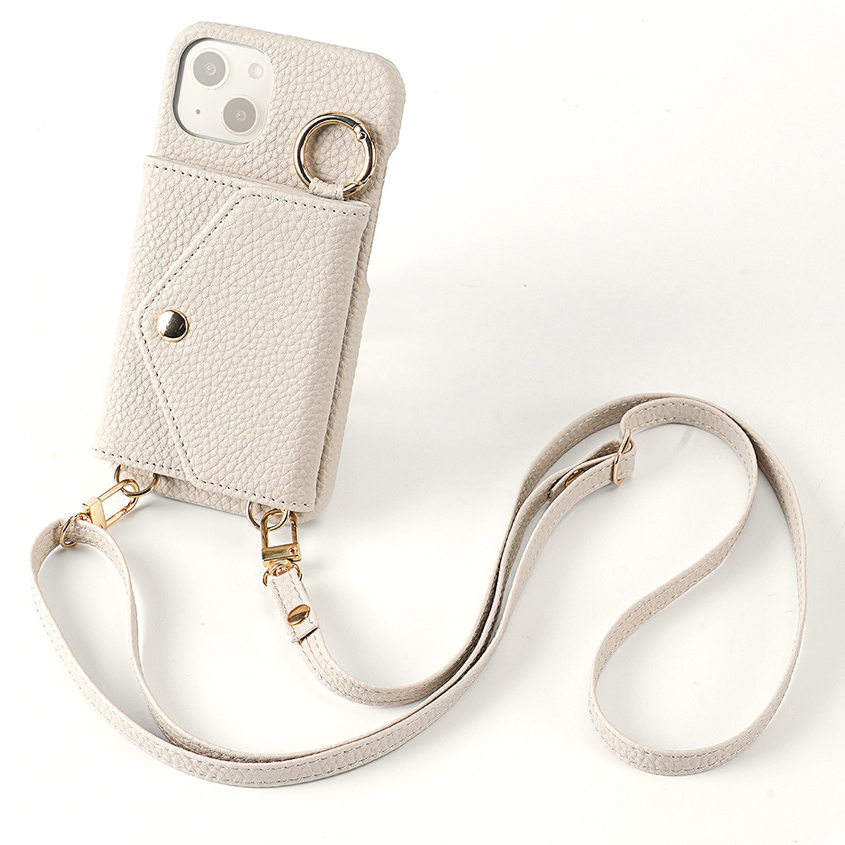 [Copy]IPHONE protective leather case for iPhone with a back-cover design, featuring a wrist strap and a crossbody shoulder strap
