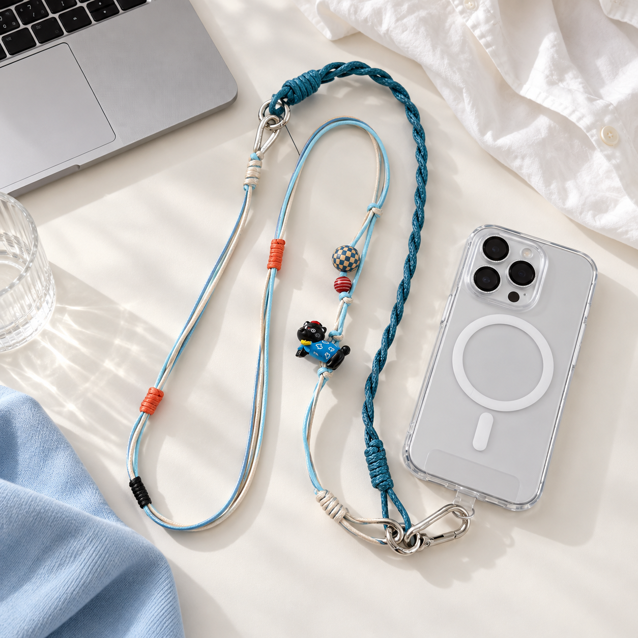 IPHNOE Boho Braided Crossbody Phone Strap | Cute Cartoon Charm Lanyard