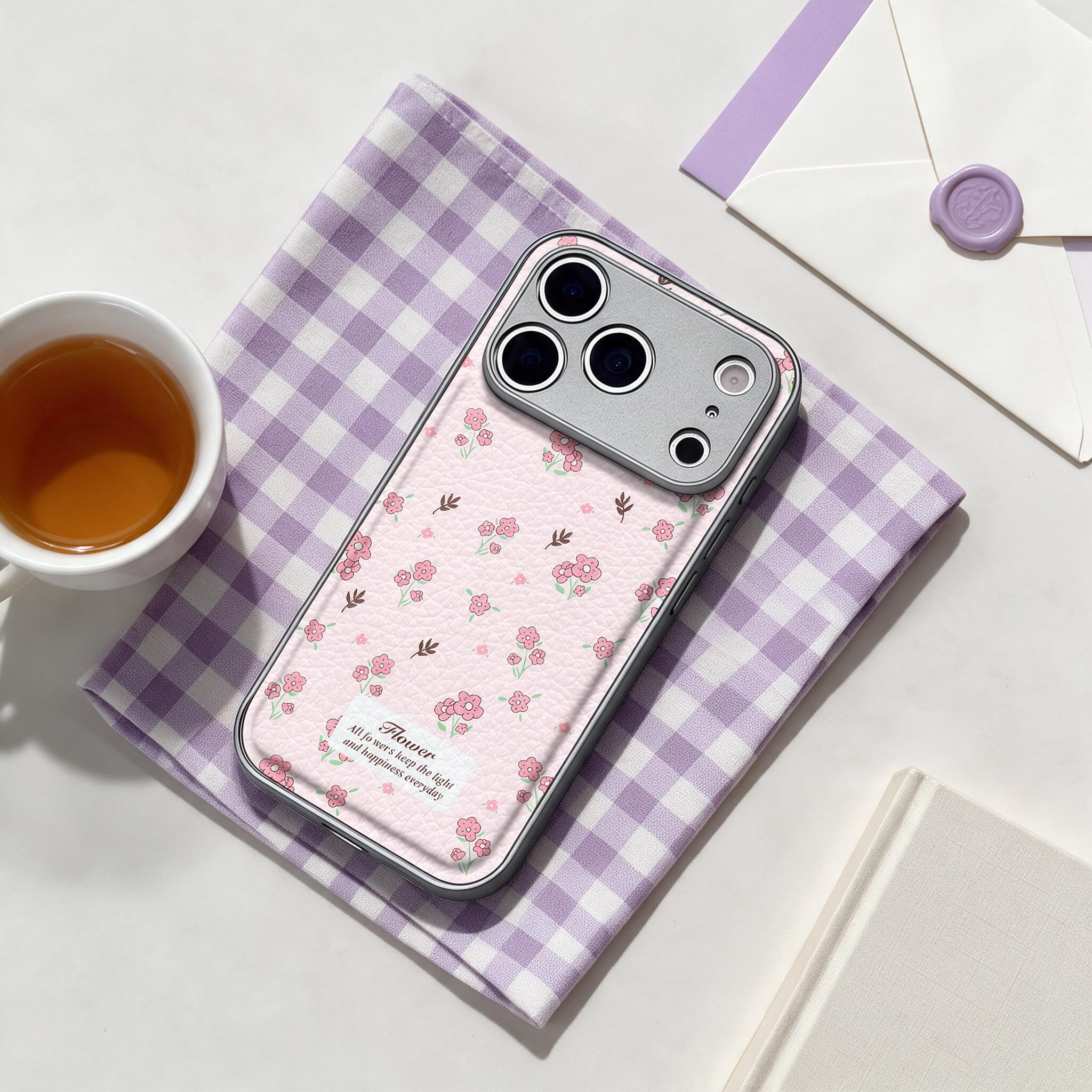IPHONE Soft Pink Tiny Floral Leather Texture iPhone Case