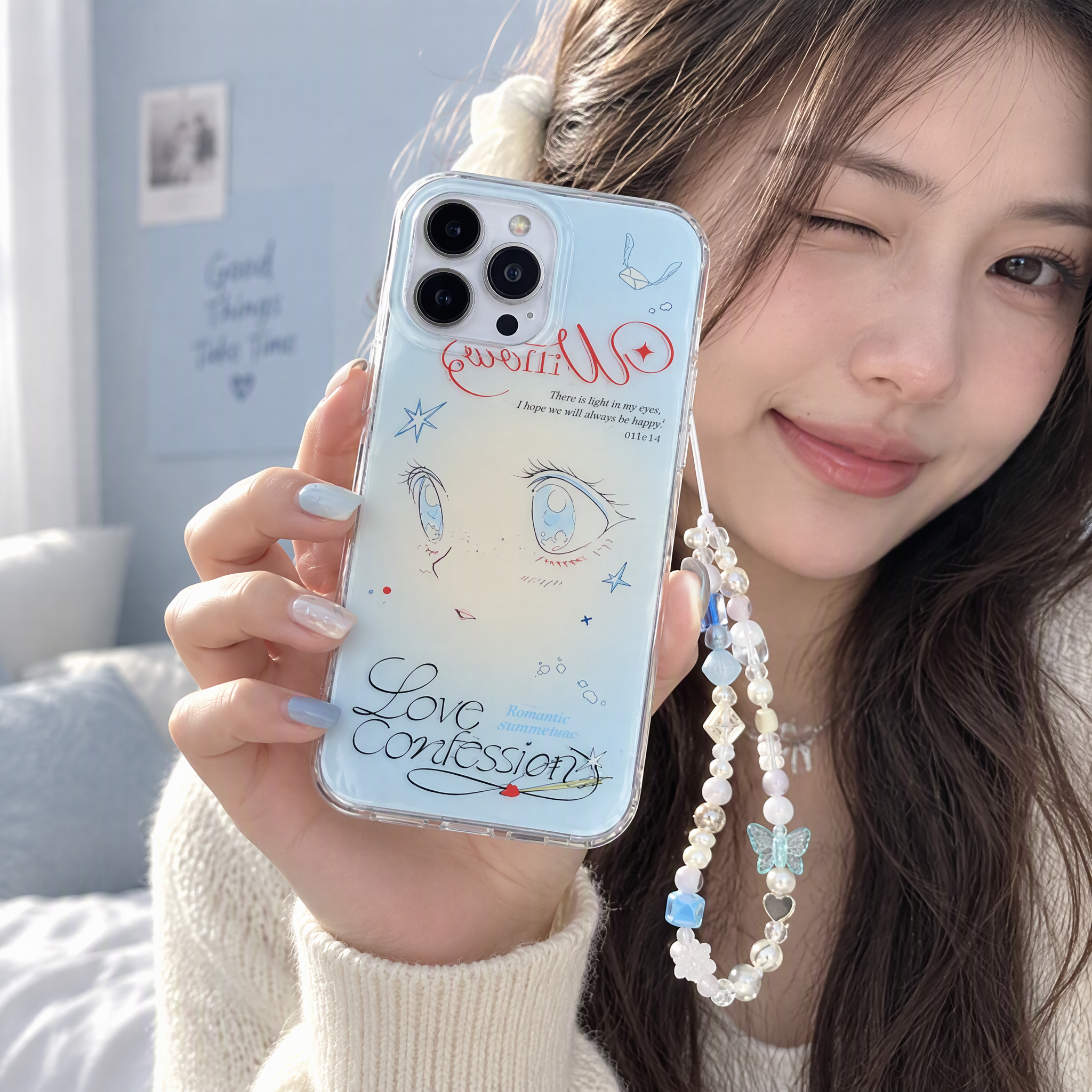 IPHONE Premium Clear iPhone Case with Hand-Drawn Anime Girl Illustration