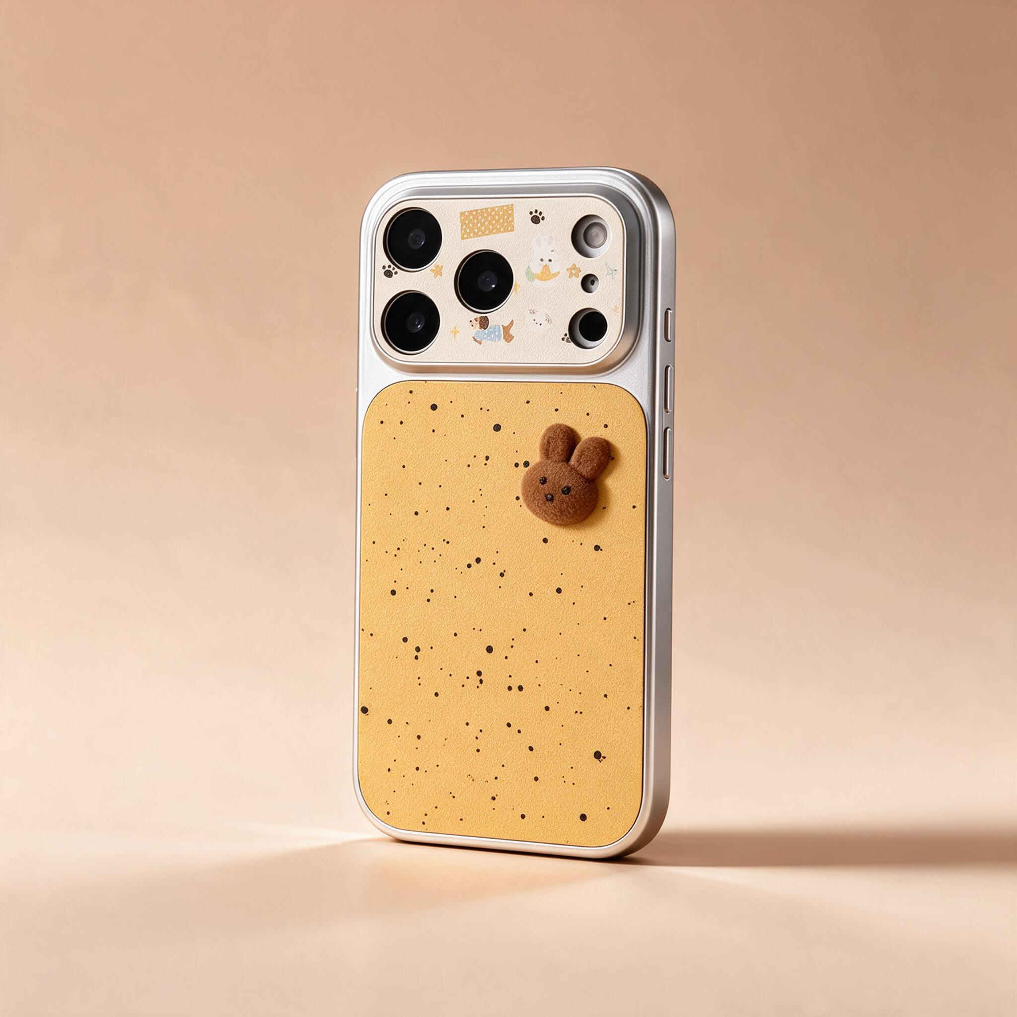 IPHONE sweet Yellow Speckled Rabbit Phone Case with Fluffy Bunny Detail