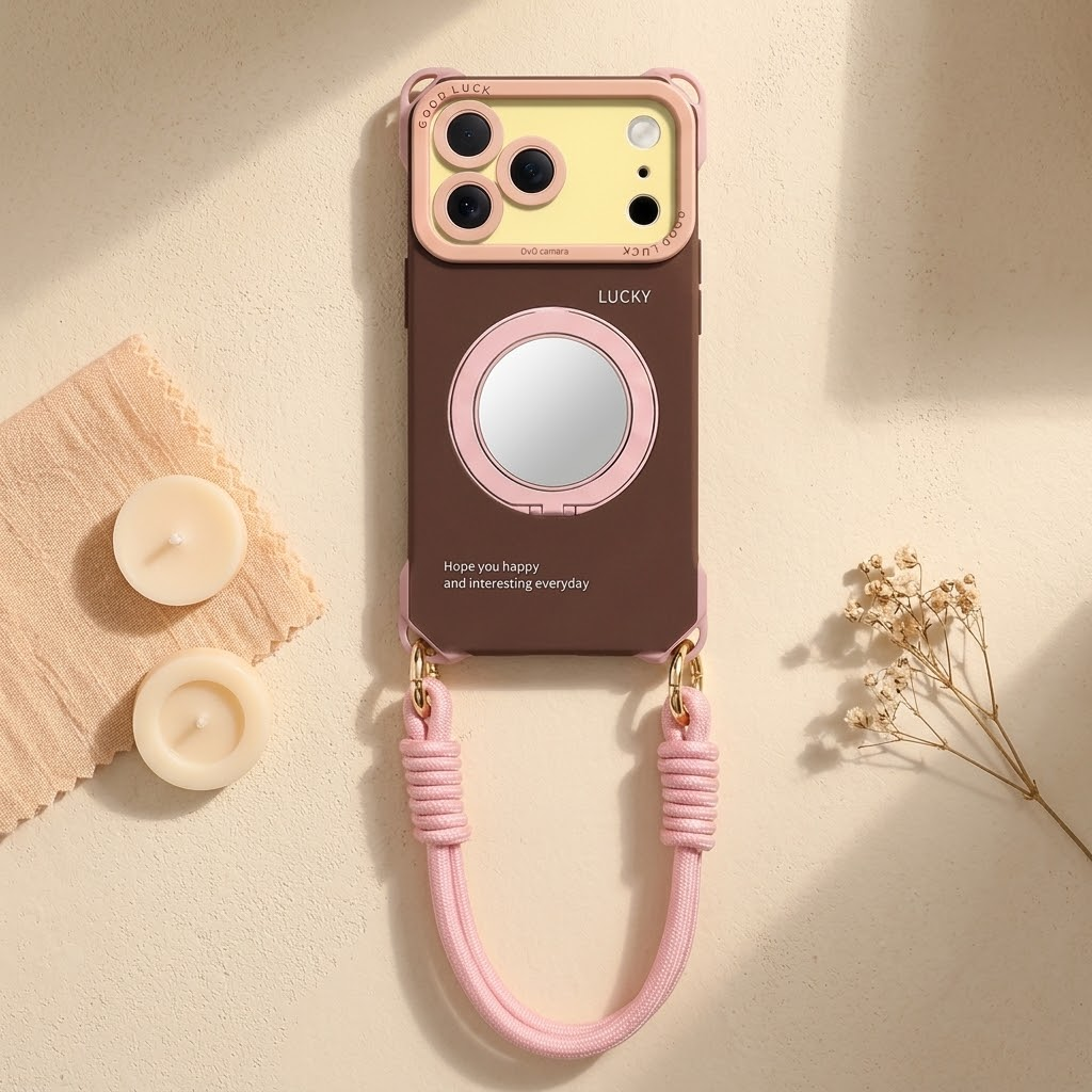 IPHONE vintage-Style Phone Case with Built-in Foldable Vanity Mirror
