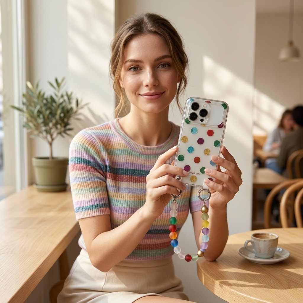 IPHONE Colorful Polka Dot Phone Case With Rainbow Bead Strap