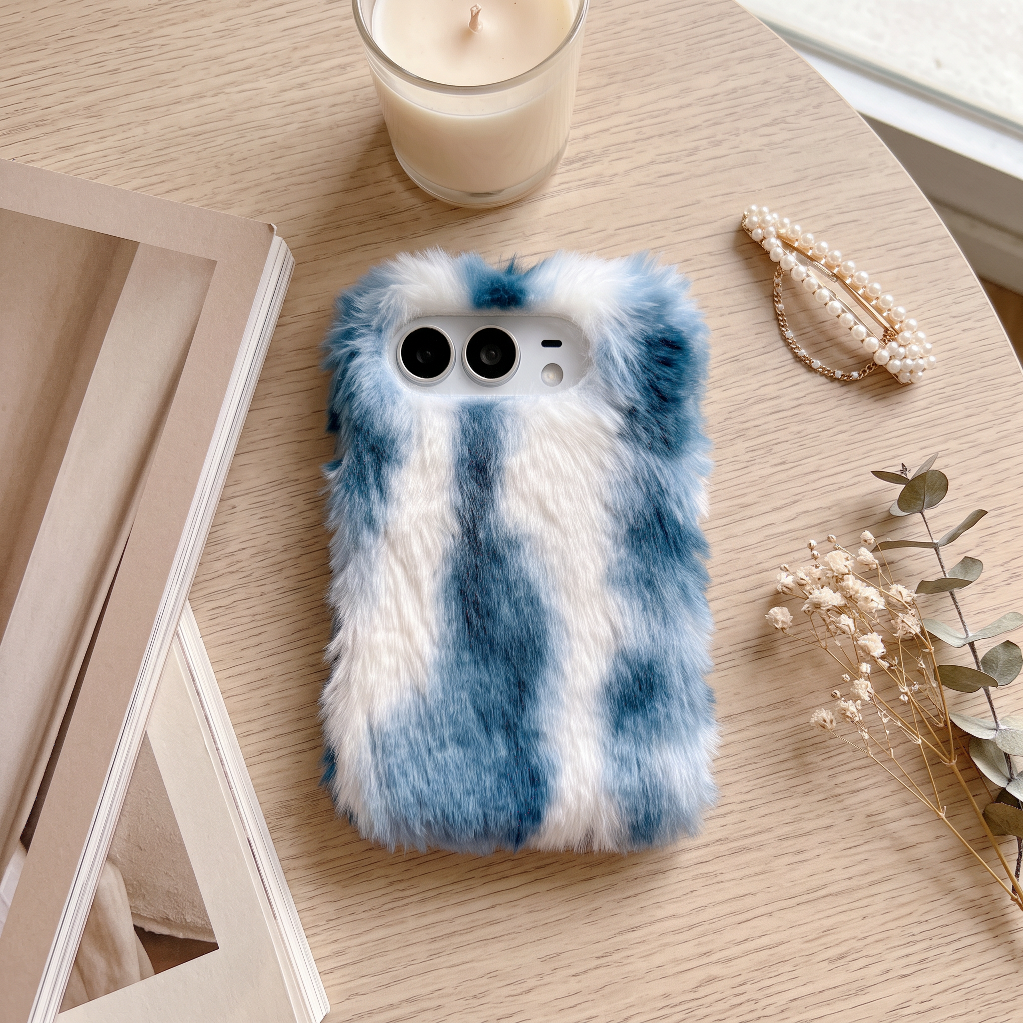 IPHONE Fluffy Tie-Dye Plush Case for iPhone Duo | Soft Cute Foldable Cover