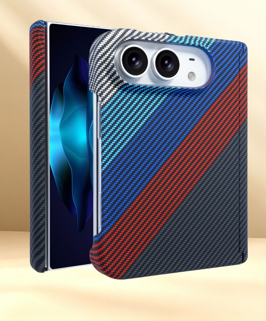 IPHONE Magnetic Hinge Case with Carbon Fiber Texture for iPhone Duo Foldable Phone