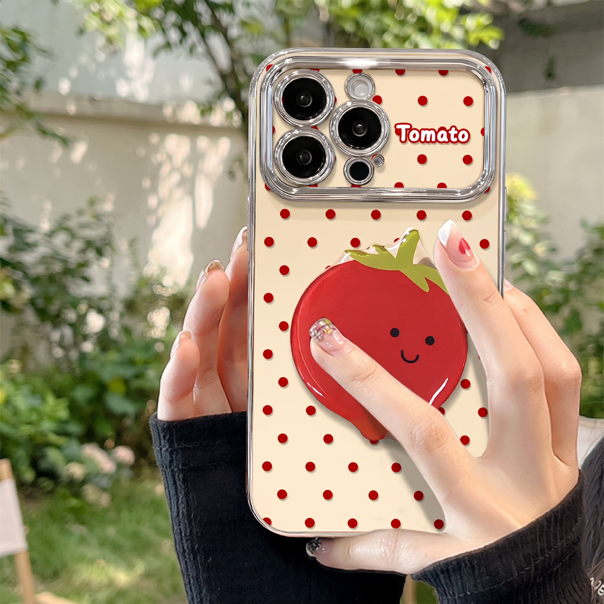 IPHONE cute Tomato Polka Dot Phone Case Matching Hand Strap