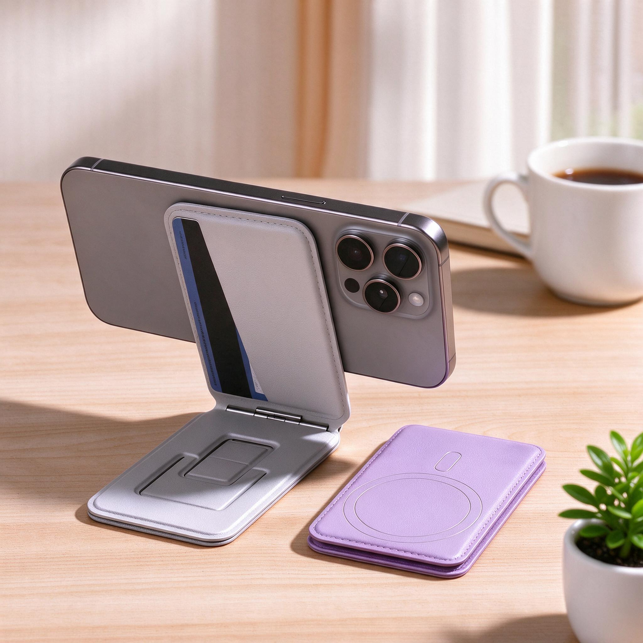 IPhone 2-in-1 MagSafe Leather Card Holder & Foldable IPhone Kickstand