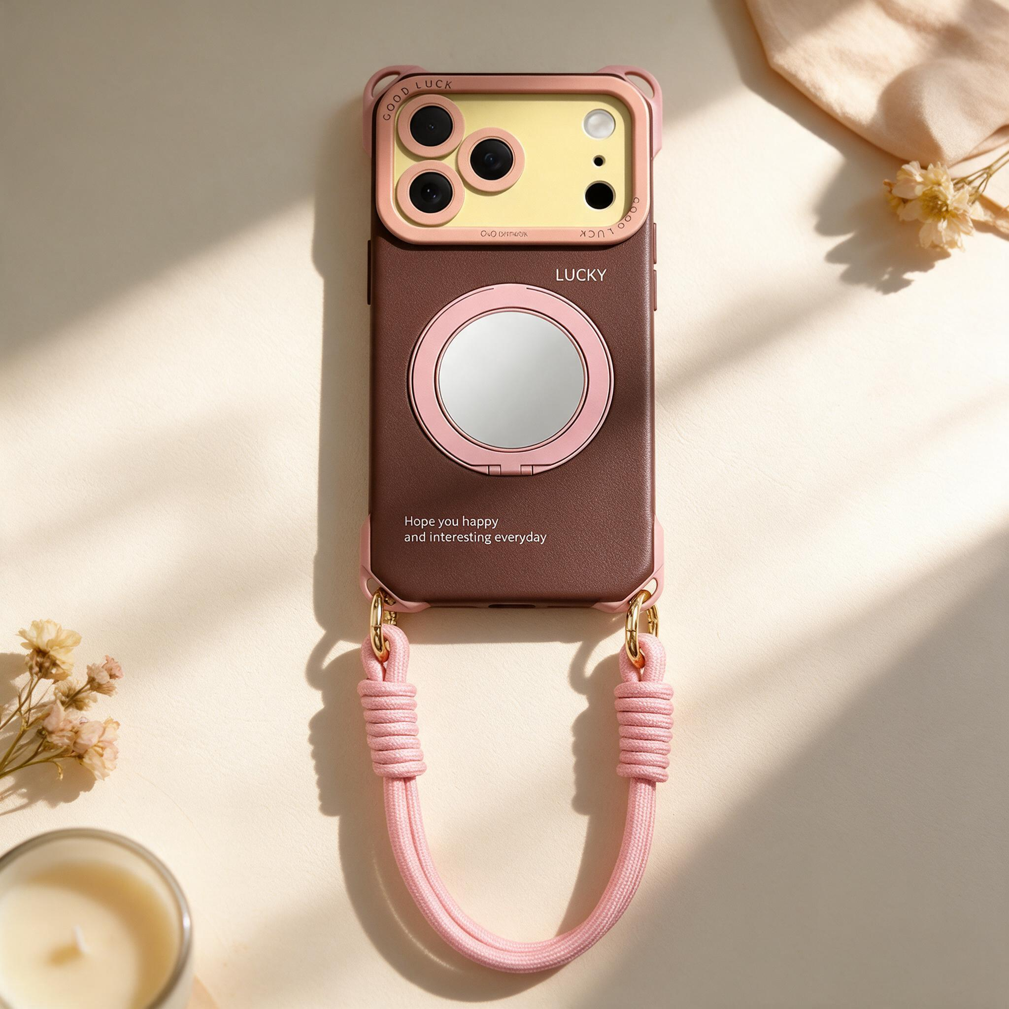 IPHONE vintage-Style Phone Case with Built-in Foldable Vanity Mirror