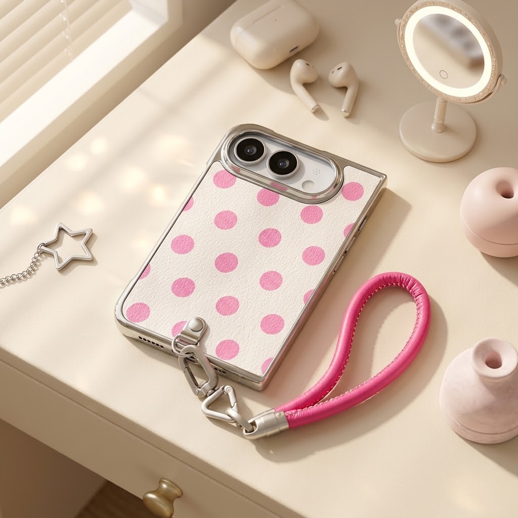 IPHONE Polka Dot Open Style Case for iPhone Duo | With Leather Wrist Strap