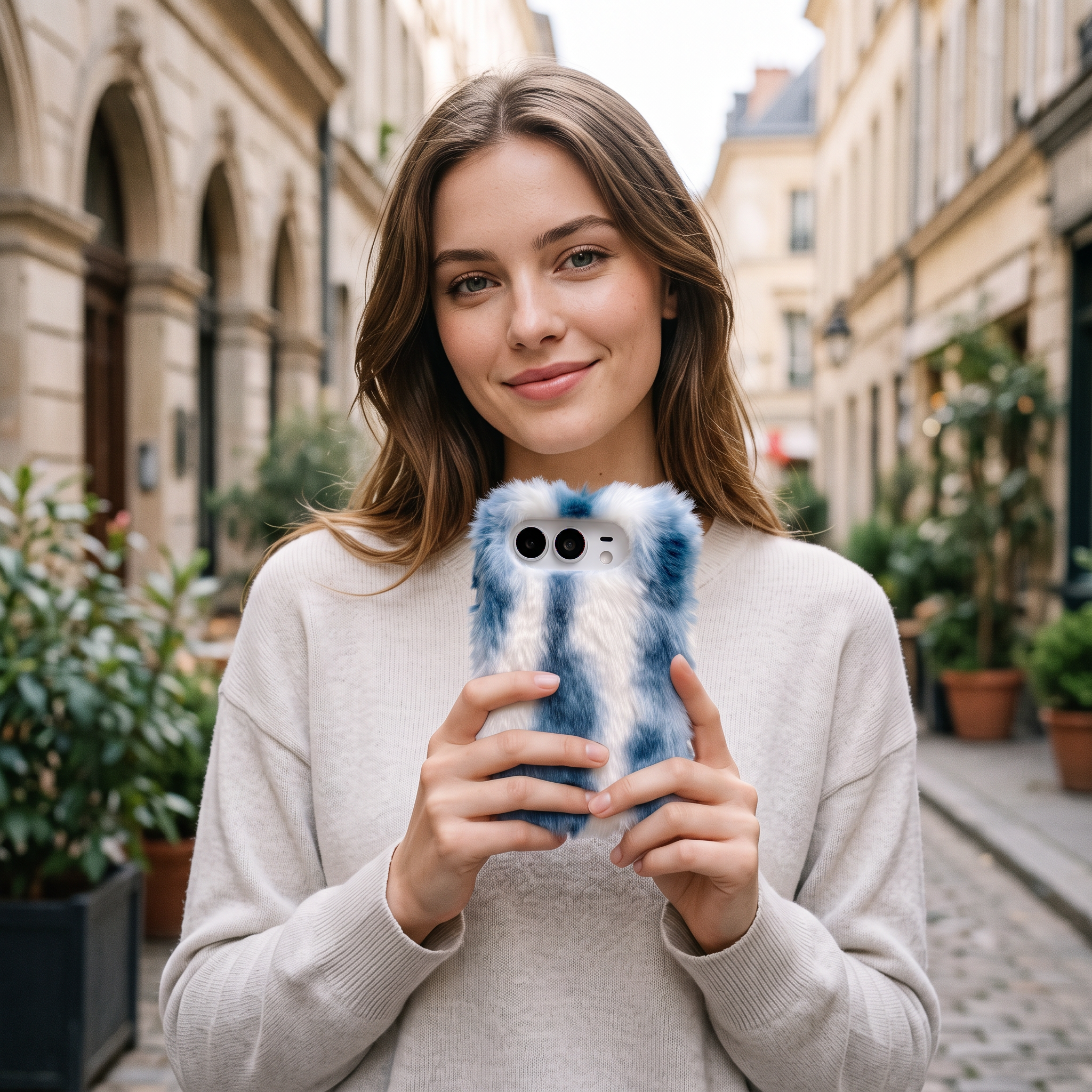 IPHONE Fluffy Tie-Dye Plush Case for iPhone Duo | Soft Cute Foldable Cover