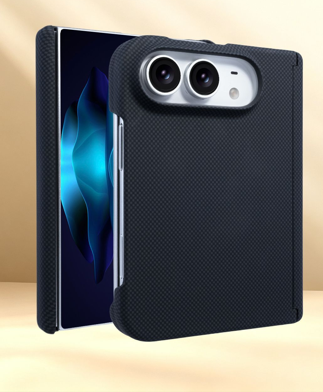 IPHONE Magnetic Hinge Case with Carbon Fiber Texture for iPhone Duo Foldable Phone