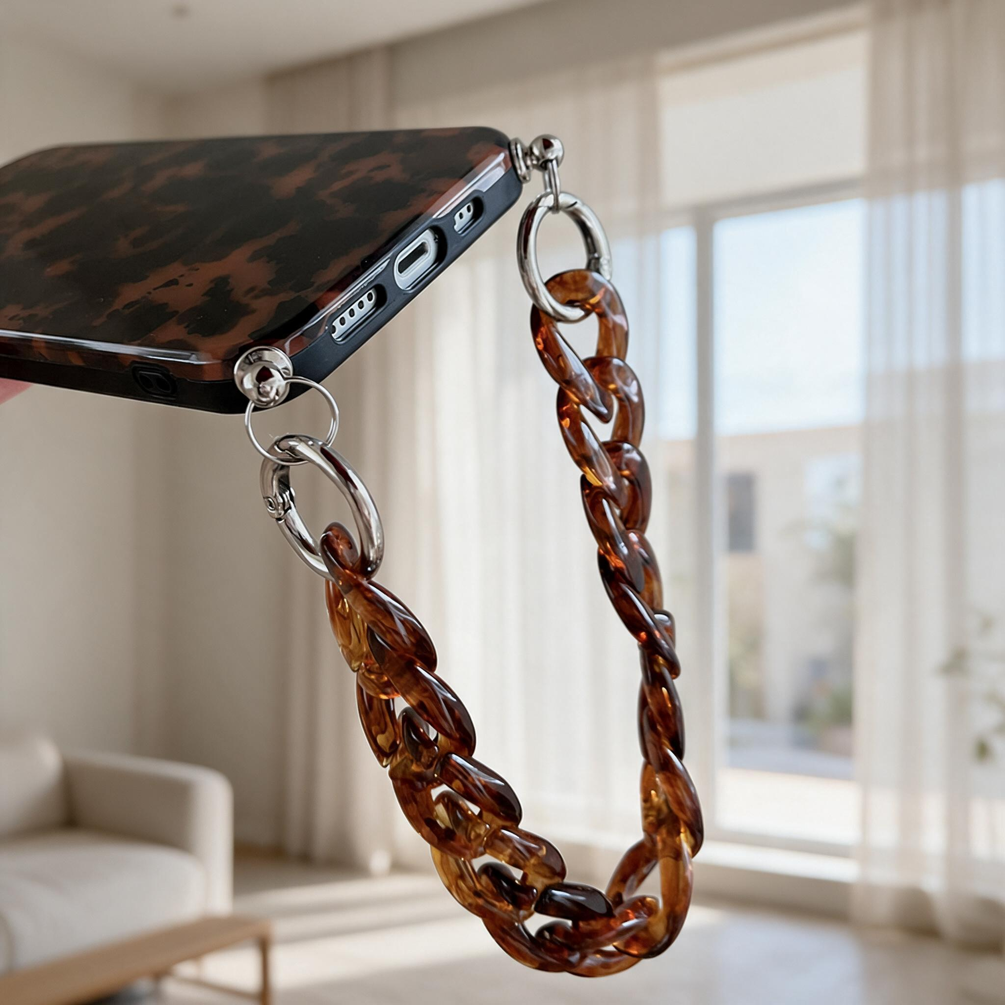 IPHONE Vintage Tortoiseshell Phone Case with Amber Chain Wrist Strap