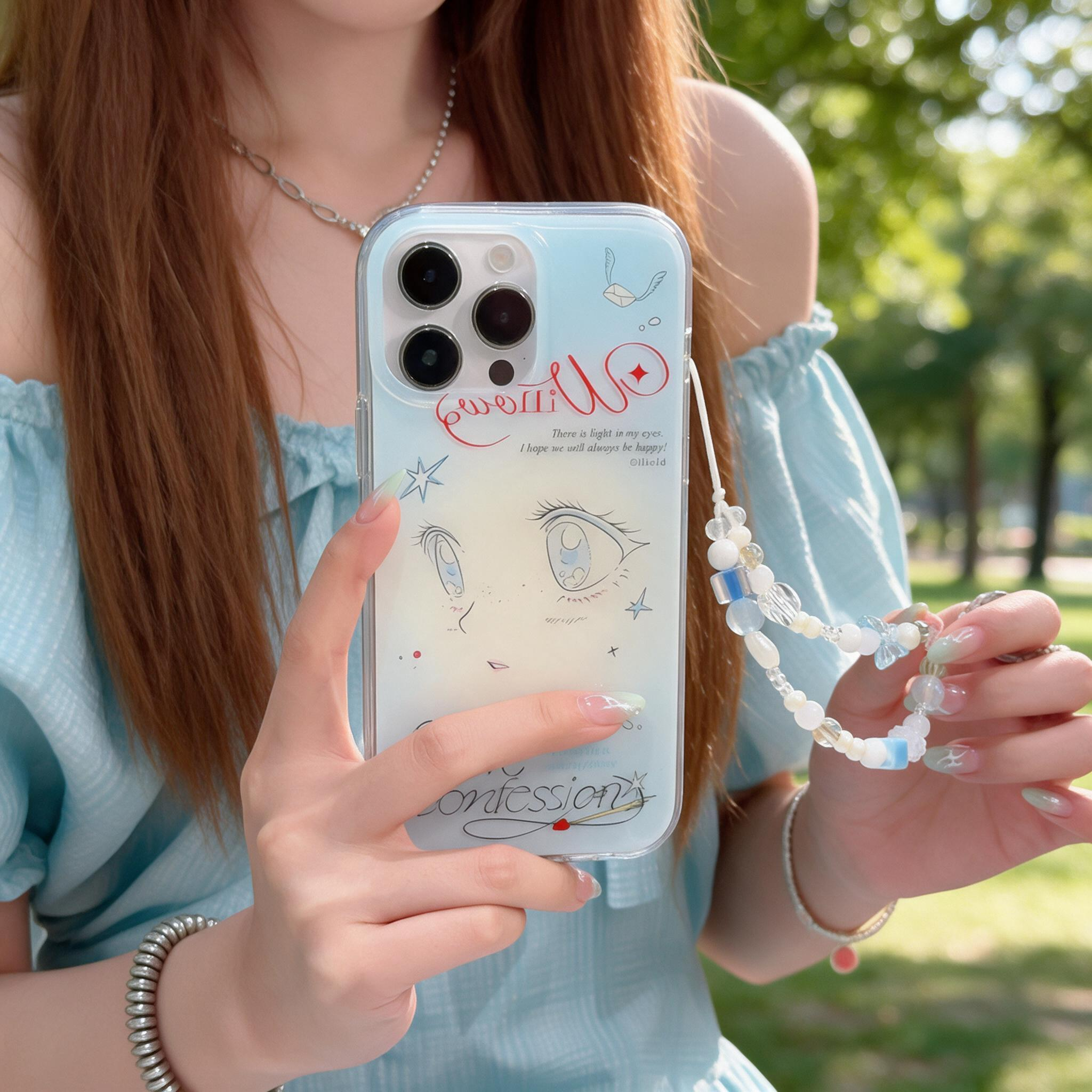 IPHONE Premium Clear iPhone Case with Hand-Drawn Anime Girl Illustration