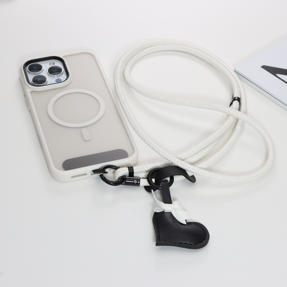 IPHONE adjustable Leather Crossbody Phone Strap with Heart Charm & Bow