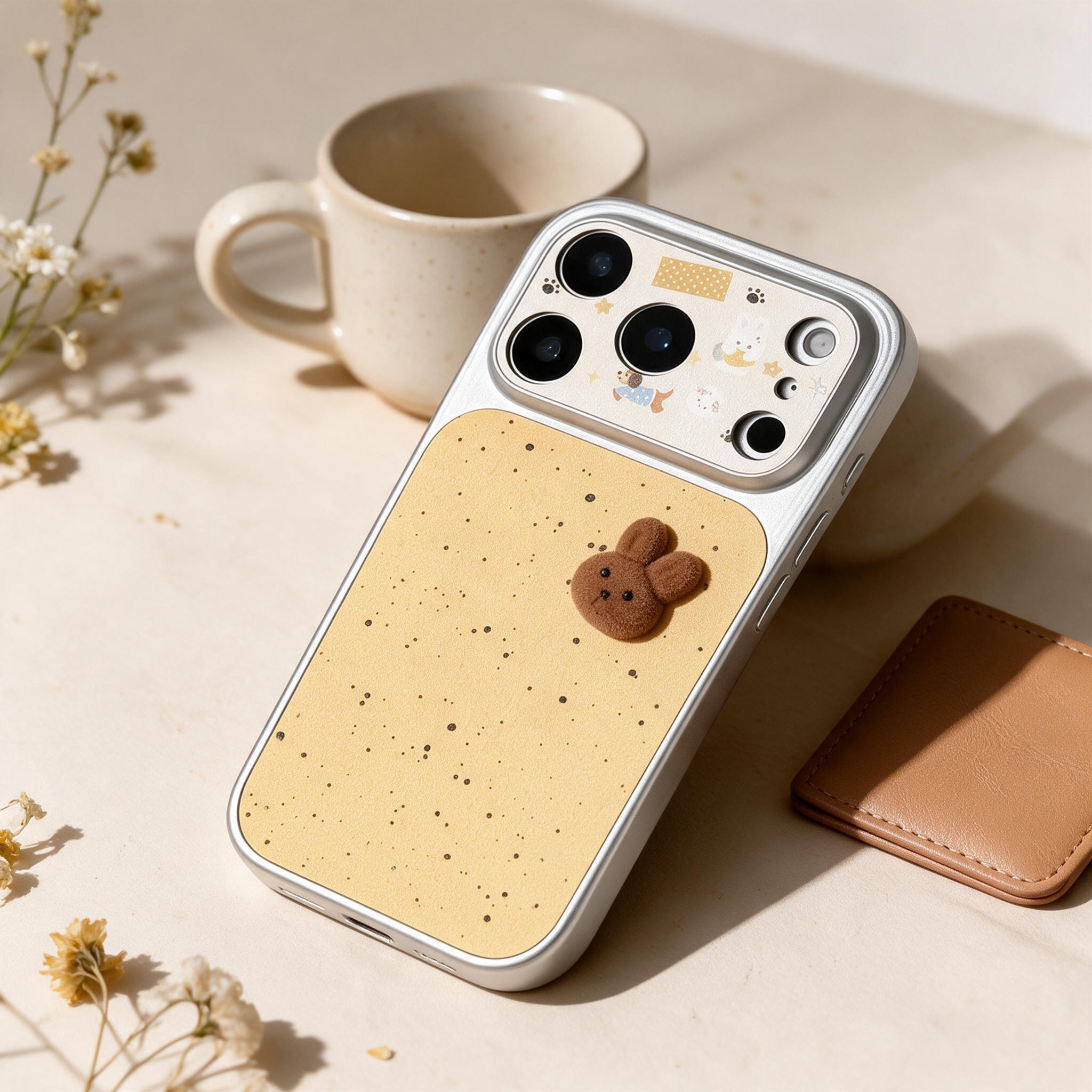 IPHONE sweet Yellow Speckled Rabbit Phone Case with Fluffy Bunny Detail