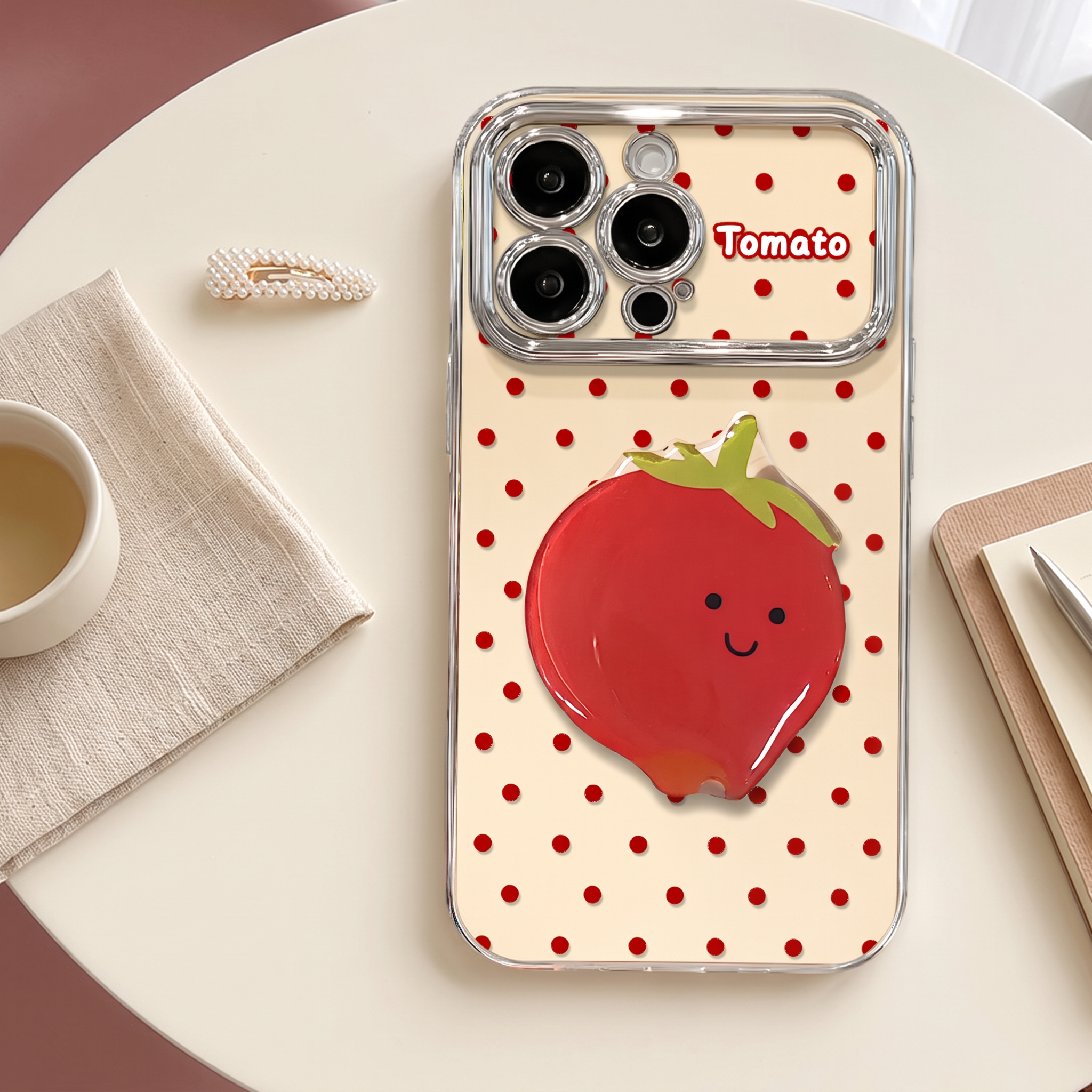 IPHONE cute Tomato Polka Dot Phone Case Matching Hand Strap