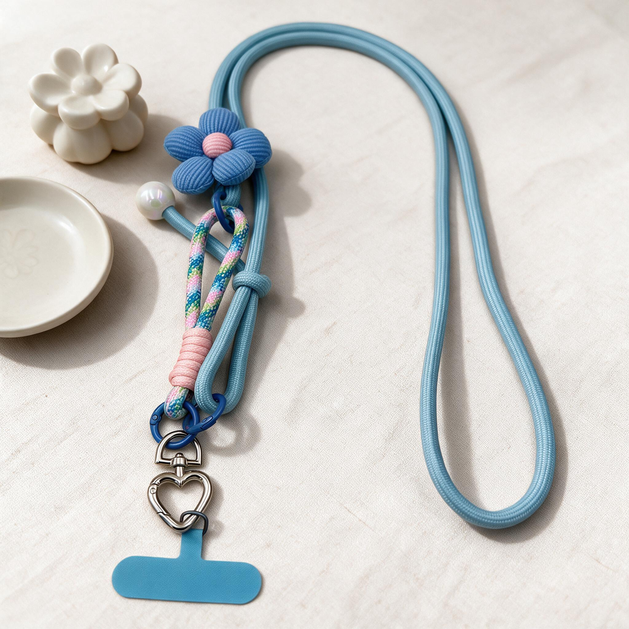 IPHONE Floral Decor Phone Lanyard with Heart Metal Clasp