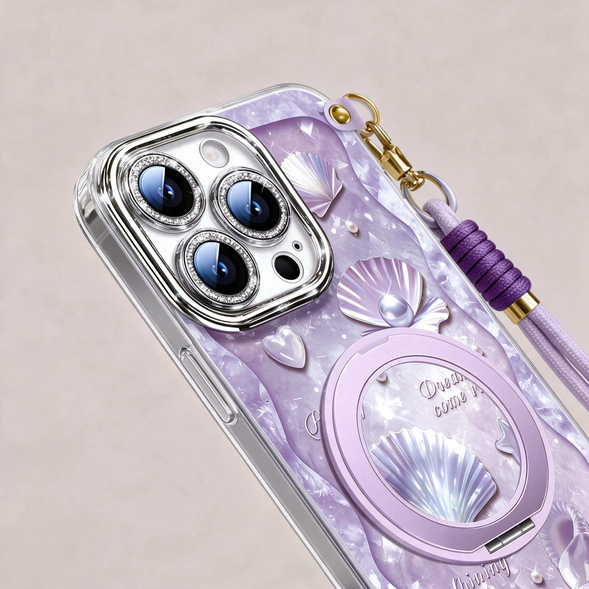 iPhone Mermaid Aesthetic Purple Seashell  Case With Hand Strap