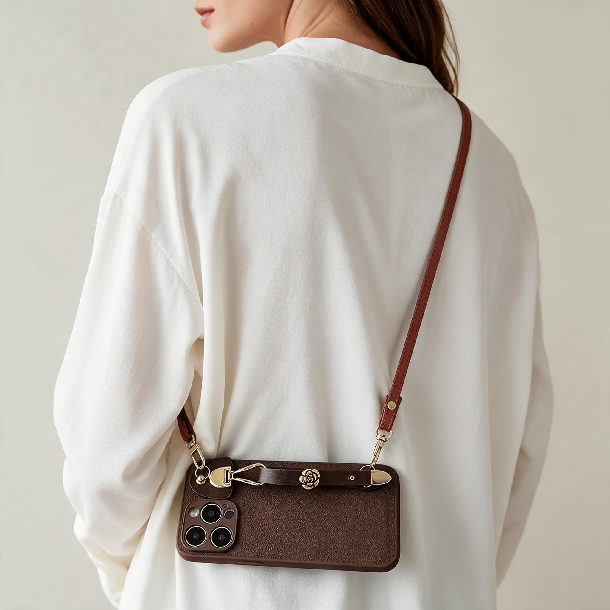 IPHONE two-in-One Style | Sophisticated Camellia Crossbody Phone Case—wear it on your wrist or across your body