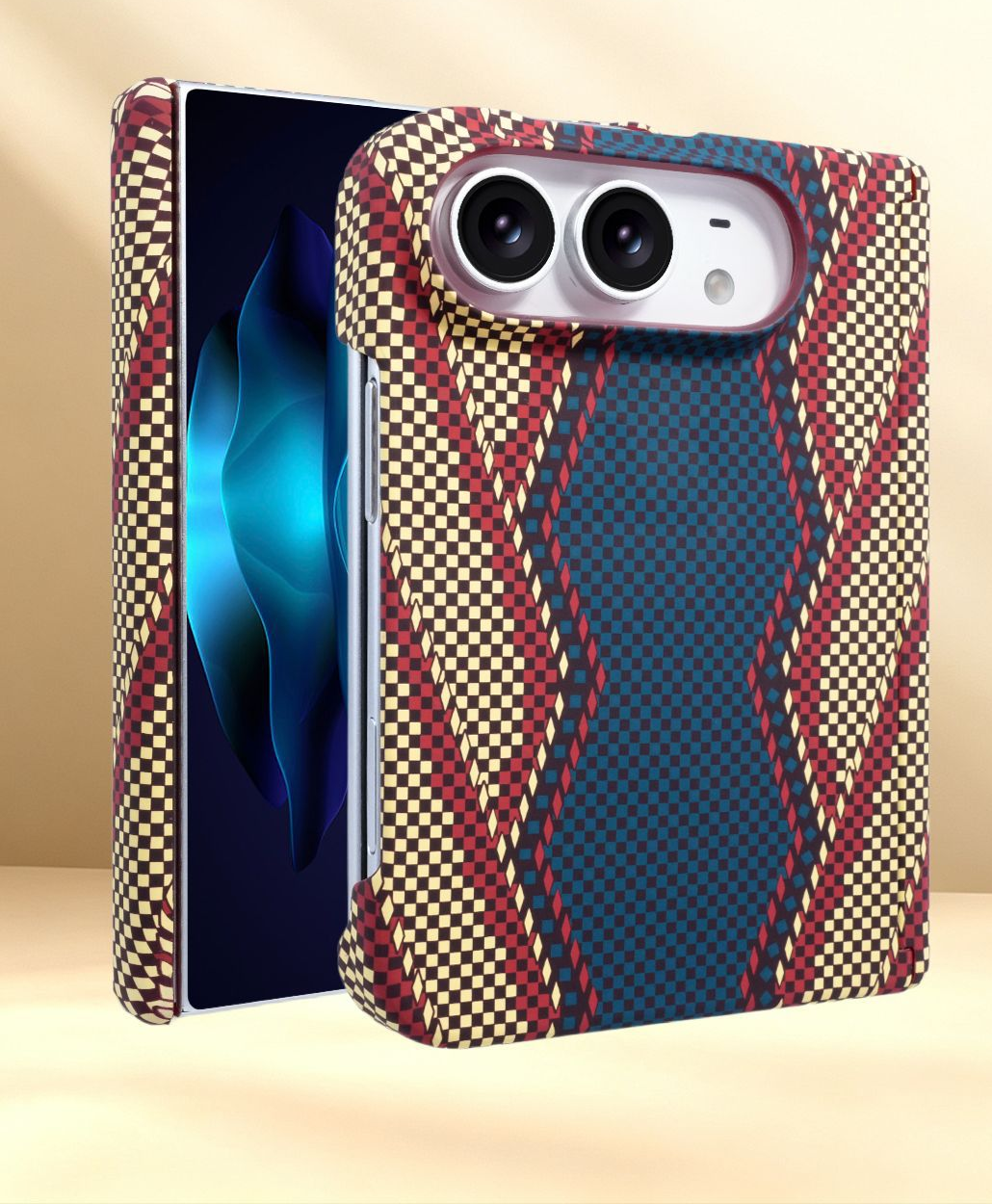 IPHONE Magnetic Hinge Case with Carbon Fiber Texture for iPhone Duo Foldable Phone
