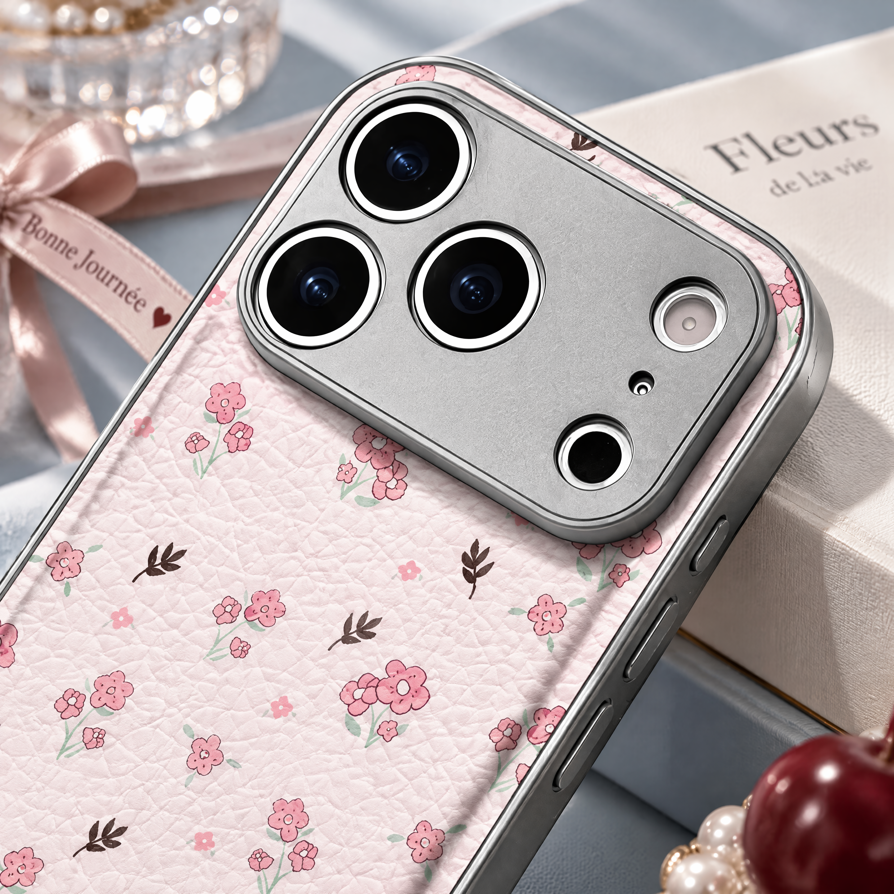 IPHONE Soft Pink Tiny Floral Leather Texture iPhone Case