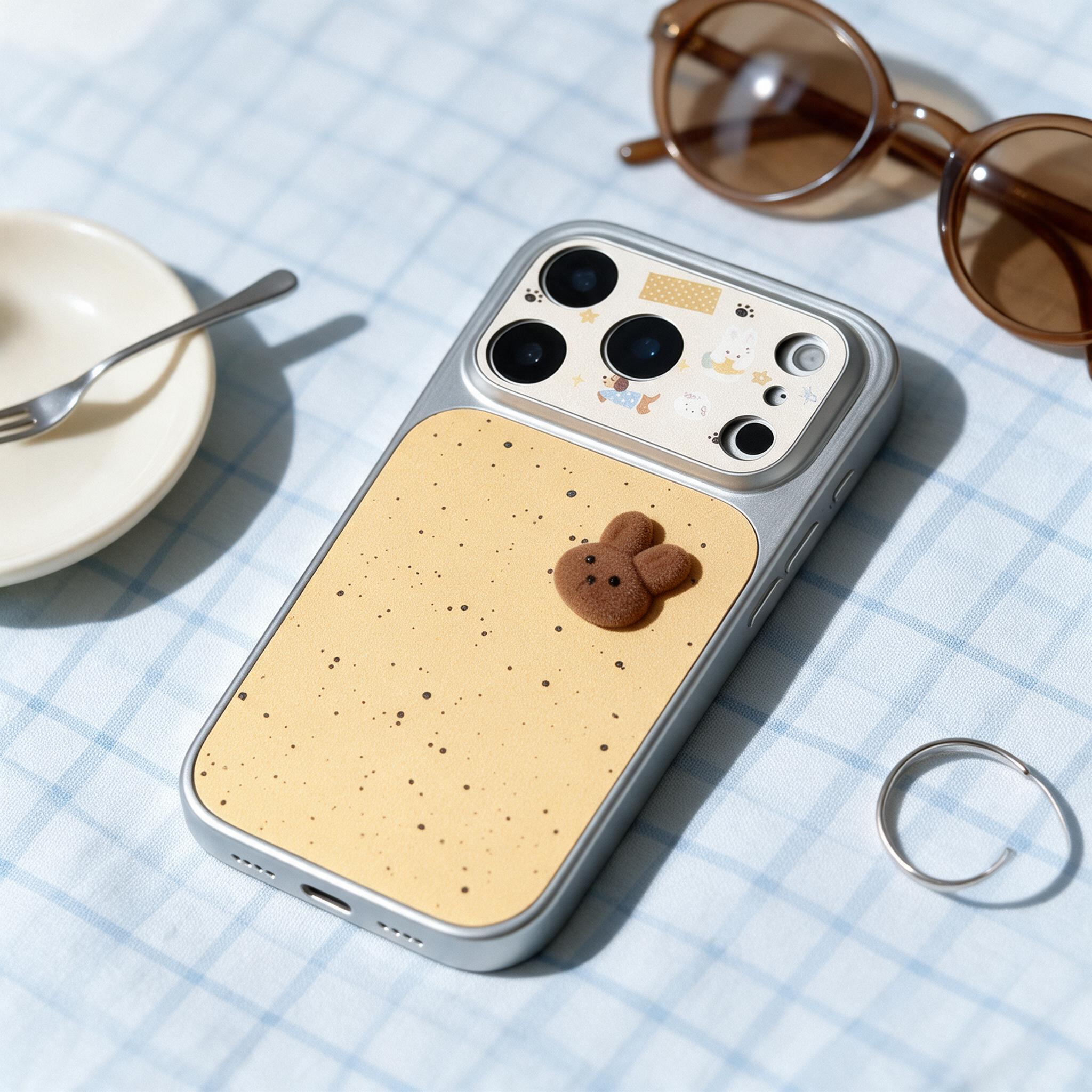 IPHONE sweet Yellow Speckled Rabbit Phone Case with Fluffy Bunny Detail