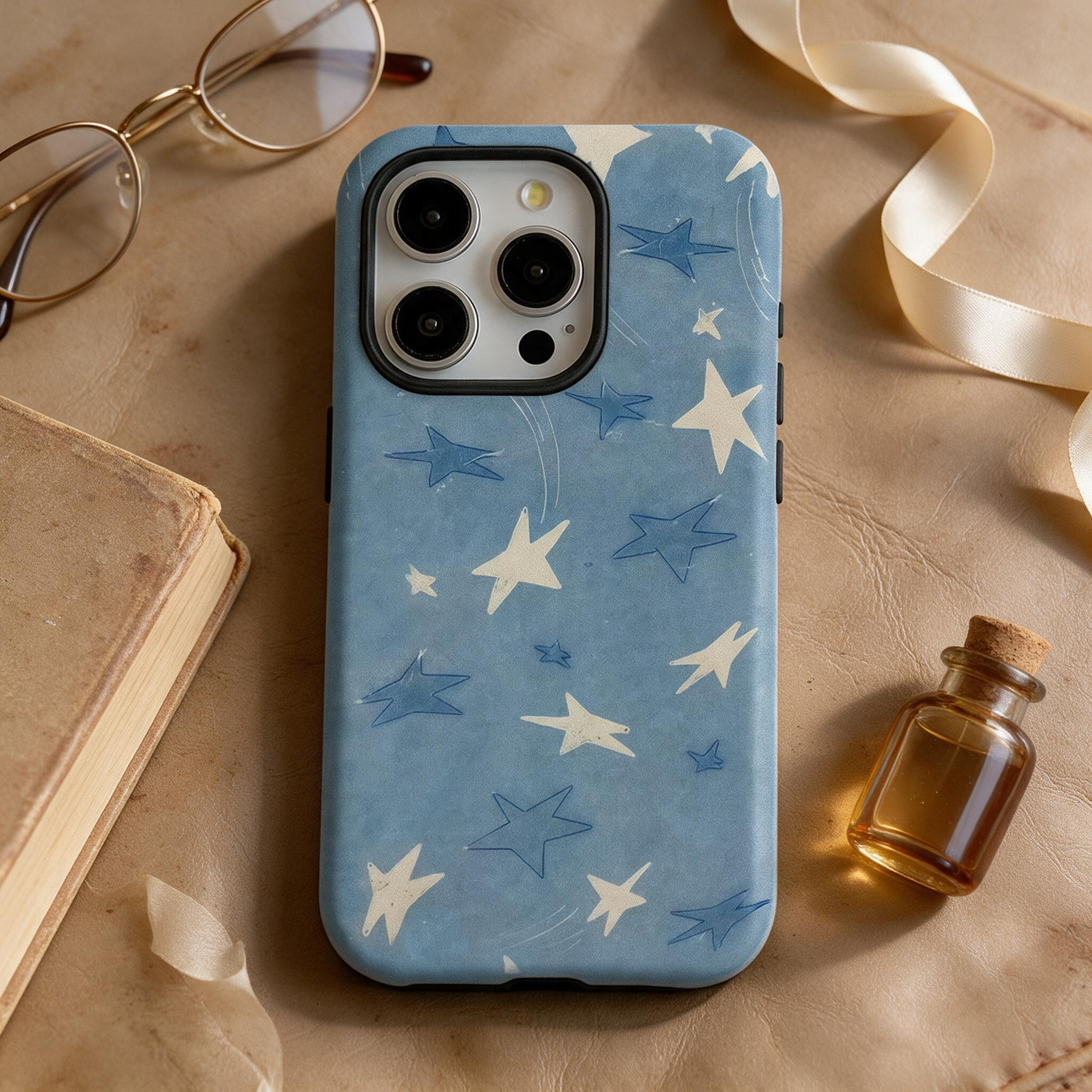 IPHONE dreamy Blue Shooting Star Phone Cover, Whimsical Hand Drawn Star Design