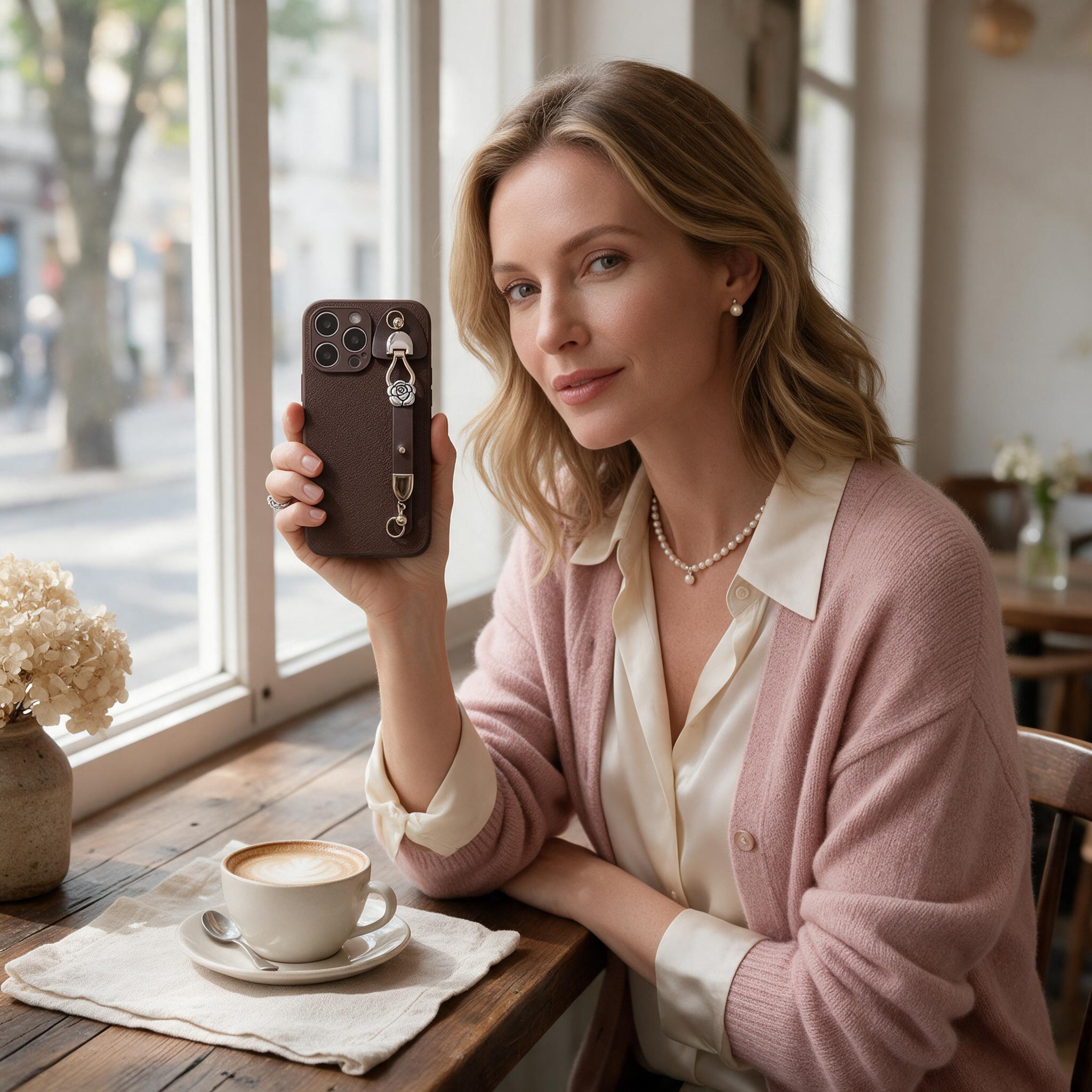 IPHONE two-in-One Style | Sophisticated Camellia Crossbody Phone Case—wear it on your wrist or across your body
