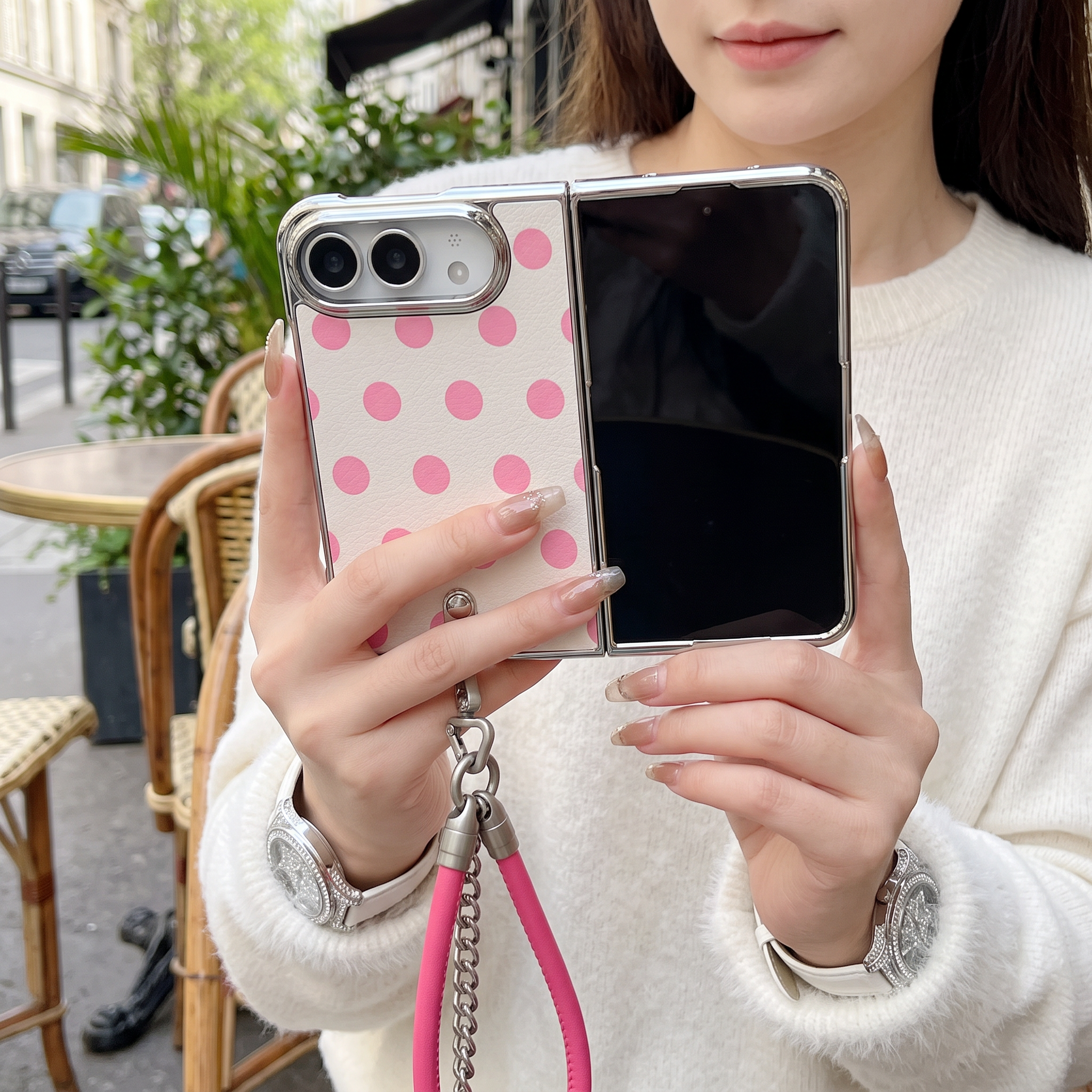 IPHONE Polka Dot Open Style Case for iPhone Duo | With Leather Wrist Strap