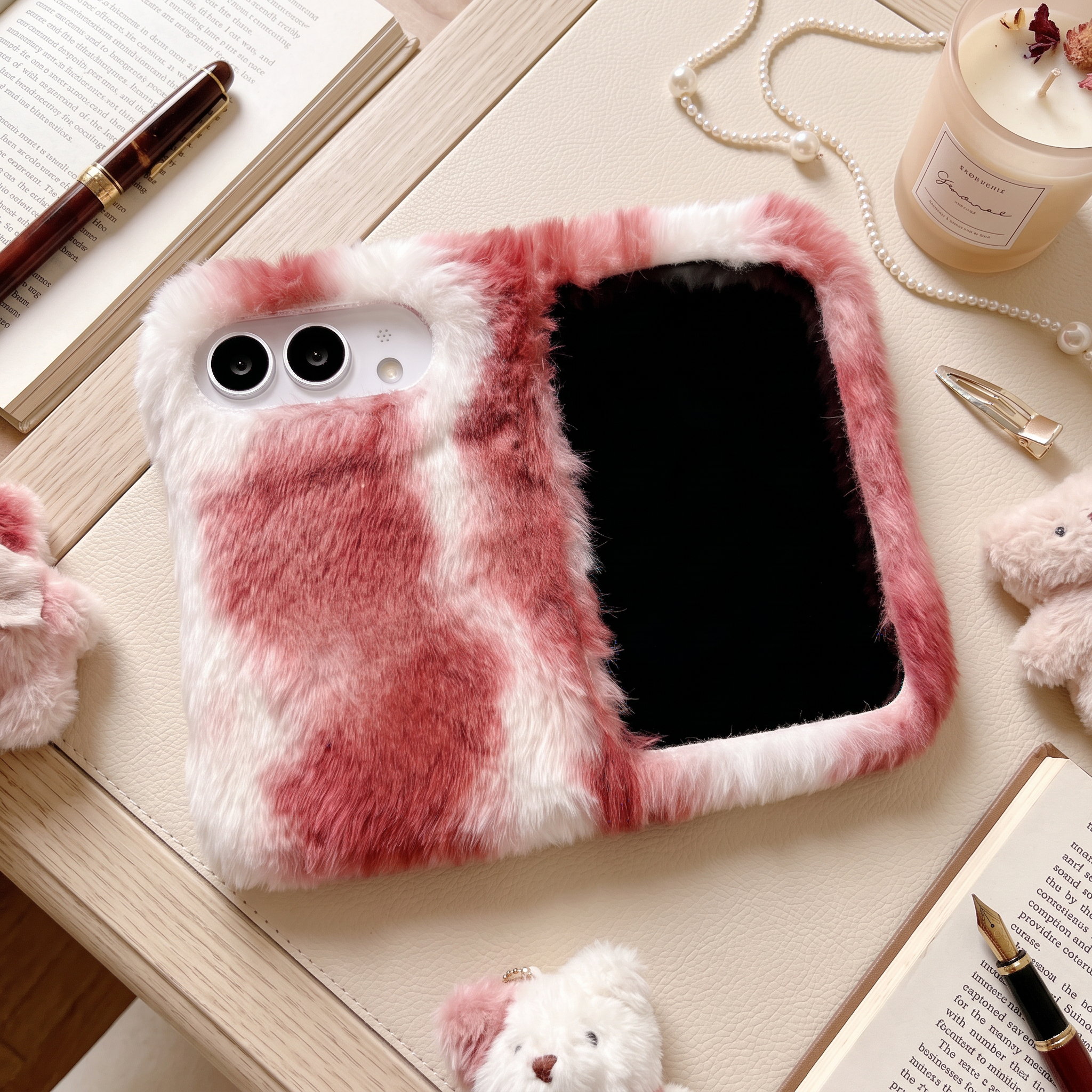 IPHONE Fluffy Tie-Dye Plush Case for iPhone Duo | Soft Cute Foldable Cover