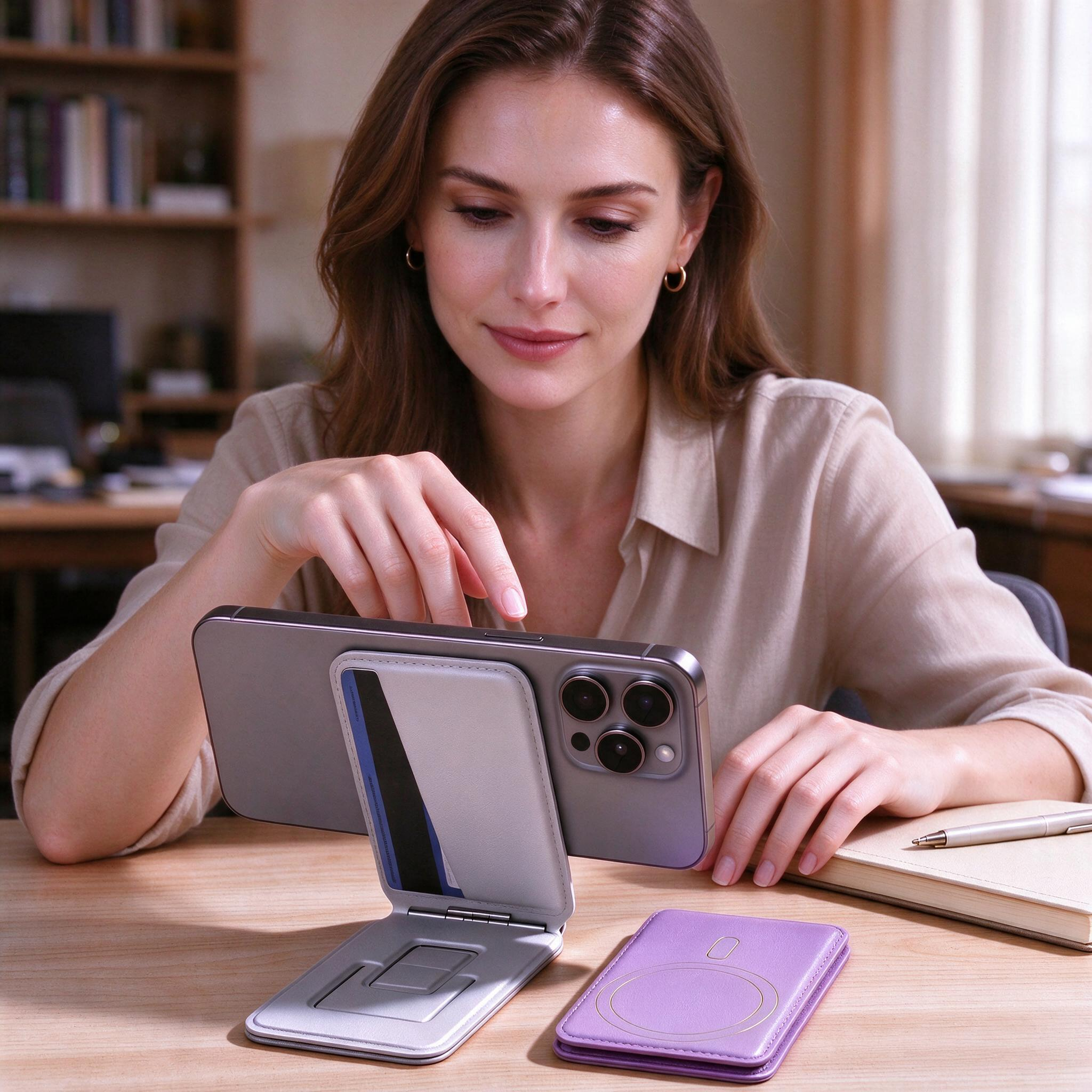 IPhone 2-in-1 MagSafe Leather Card Holder & Foldable IPhone Kickstand
