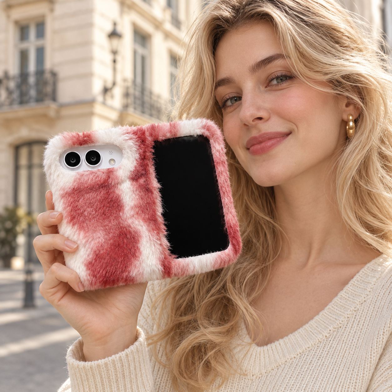 IPHONE Fluffy Tie-Dye Plush Case for iPhone Duo | Soft Cute Foldable Cover