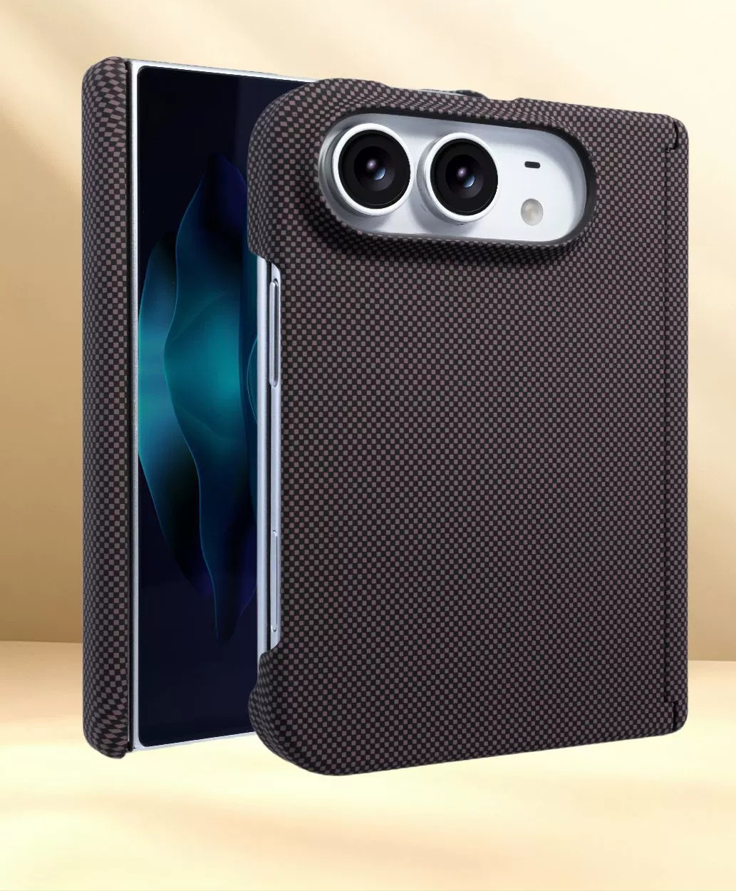 IPHONE Magnetic Hinge Case with Carbon Fiber Texture for iPhone Duo Foldable Phone