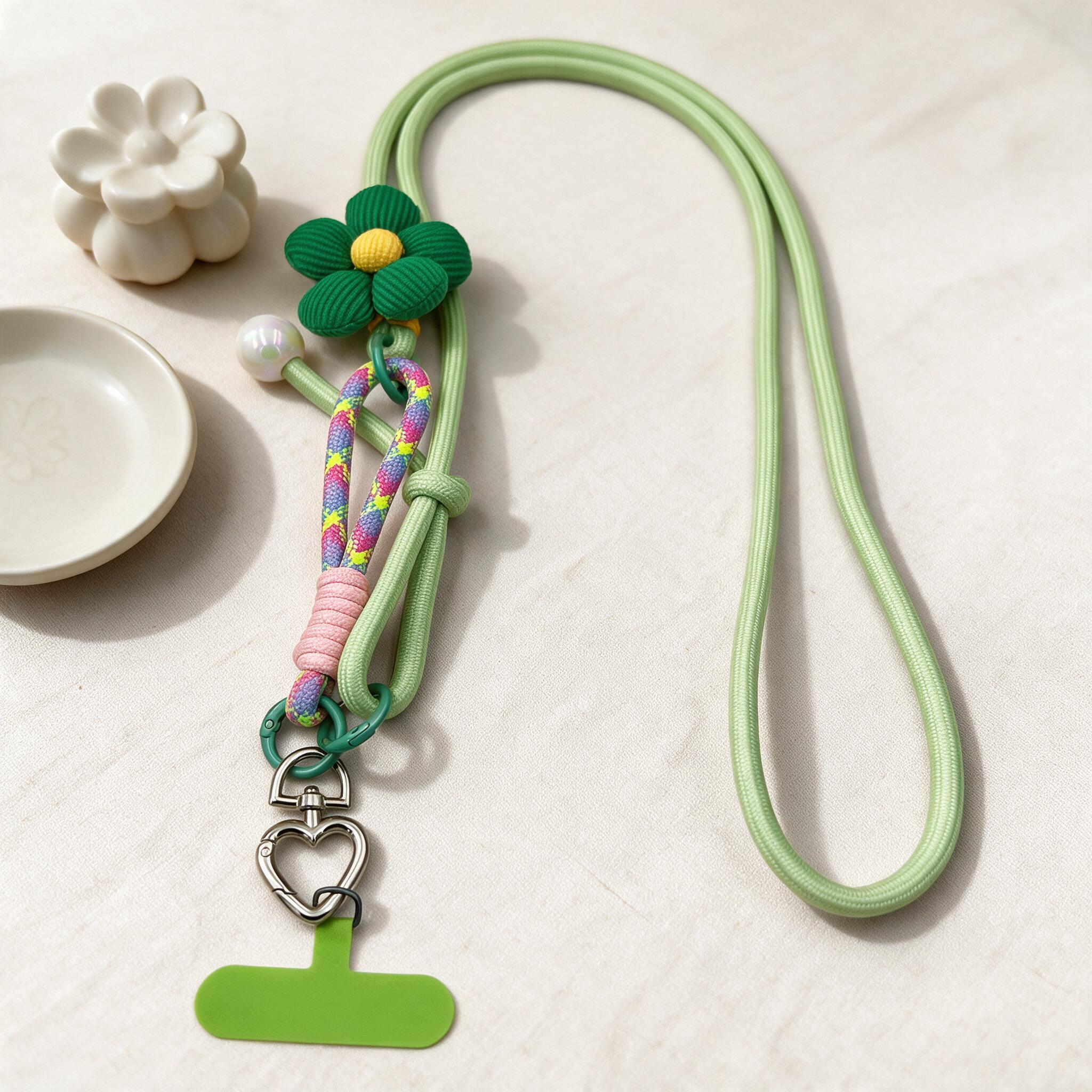 IPHONE Floral Decor Phone Lanyard with Heart Metal Clasp