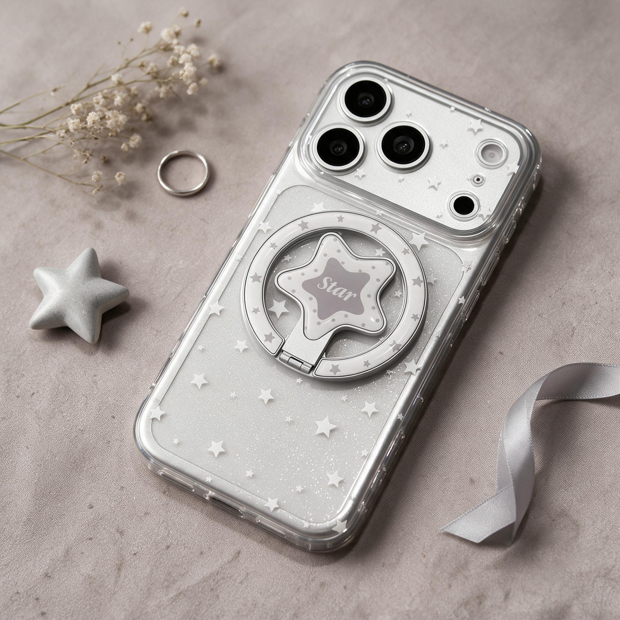 IPHON sparkly Clear Star Phone Case with Magnetic Star Kickstand