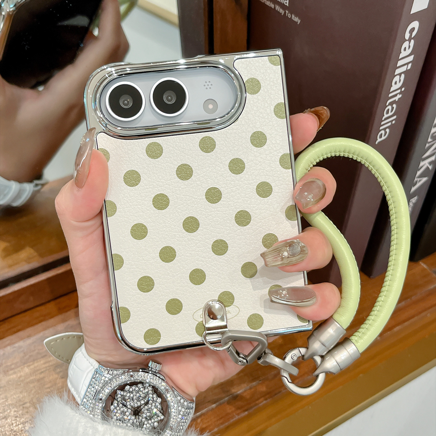 IPHONE Polka Dot Open Style Case for iPhone Duo | With Leather Wrist Strap