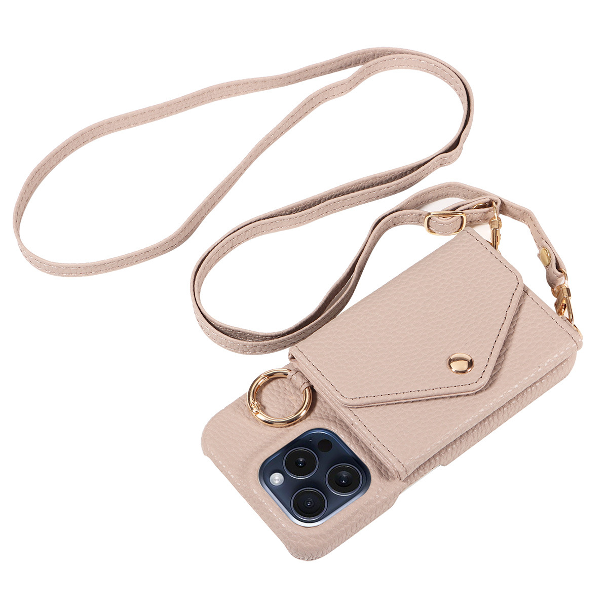 [Copy]IPHONE protective leather case for iPhone with a back-cover design, featuring a wrist strap and a crossbody shoulder strap