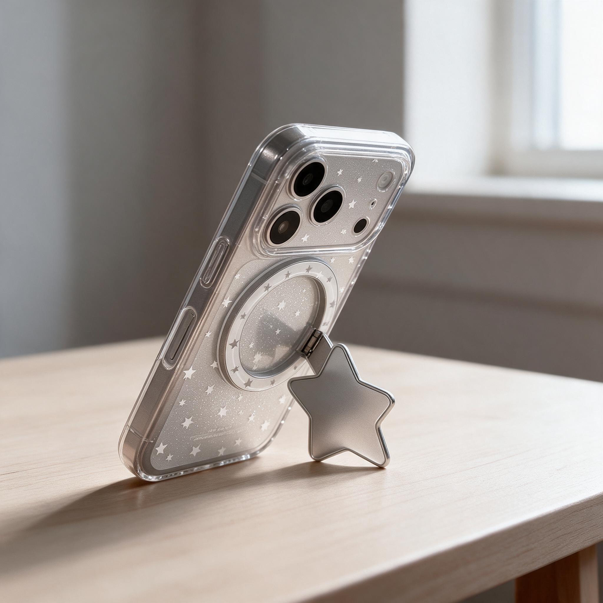 IPHON sparkly Clear Star Phone Case with Magnetic Star Kickstand
