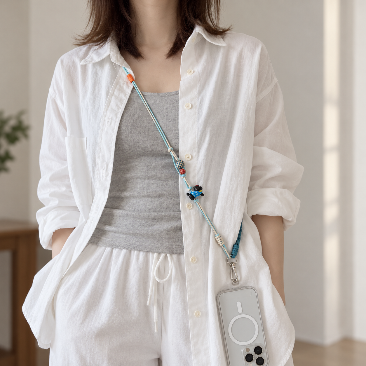 IPHNOE Boho Braided Crossbody Phone Strap | Cute Cartoon Charm Lanyard