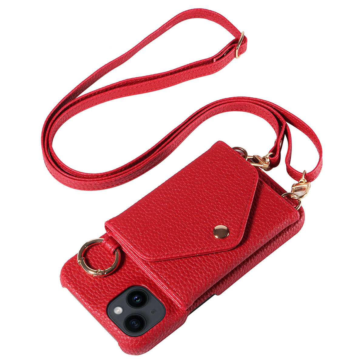 [Copy]IPHONE protective leather case for iPhone with a back-cover design, featuring a wrist strap and a crossbody shoulder strap