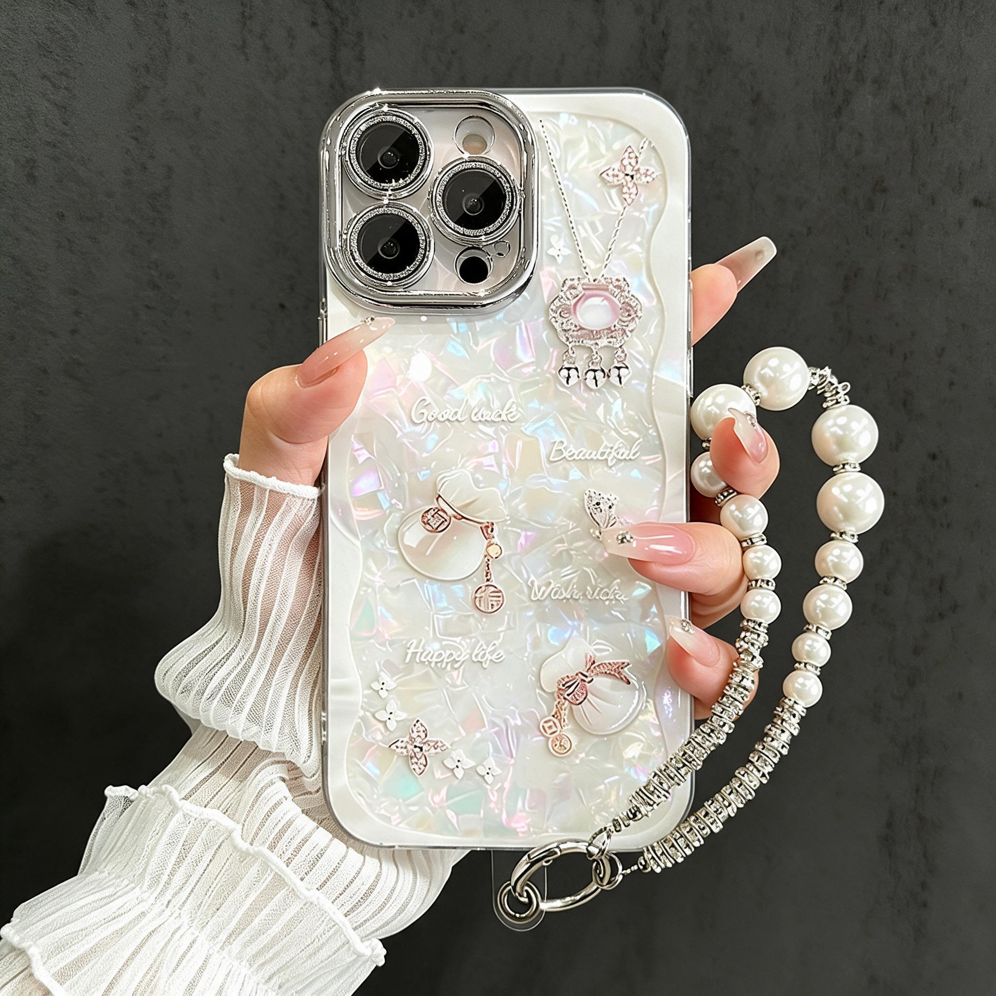 IPHOEN Luxury Mother of Pearl Phone Case with Pearl Strap | Lucky Charms